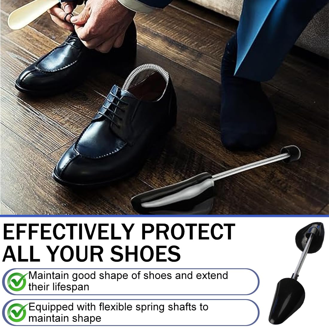Hormas para zapatos,Los árboles para zapatos con resortes, tensores automáticos telescópicos y ajustables evitan la deformación y se adaptan a los tamaños 40 a 46.