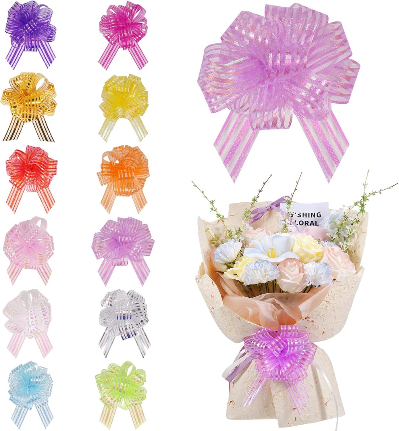 Gift Bow Warp Ribbon Pull Bows for Gift Wrapping Present Christmas Wedding Baskets Valentine‘s Day Flowers Holiday Decor Gift Boxes (Gold,Silver-A, 6 Inch) - Image 5