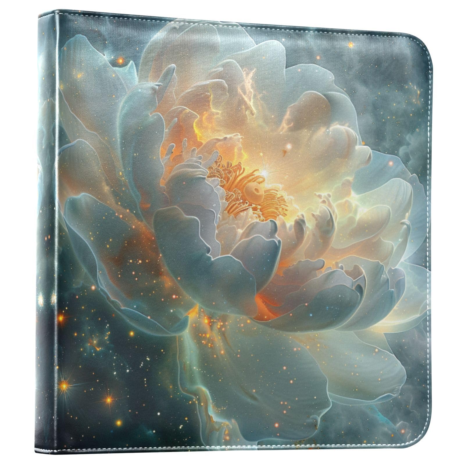 JIPONI A Beautiful Lotus Large Photo Album, DIY Leather Cover Scrapbook Albums for 4x6 5x7 6x8 Pictures, Self Adhesive Memory Book for Wedding, Baby, Family