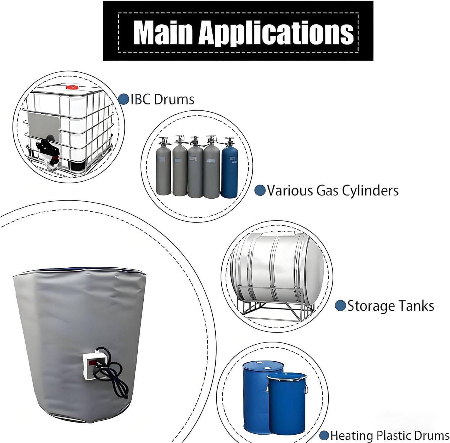 Calentador De Barril De Tonelada IBC,Manta Calefactora De Tambor De 2300w/4000w,Manta Térmica De Tambor De Aceite,Calentador De Tambor De Aceite De 200l/1000l Grey-55Gallon/200L
