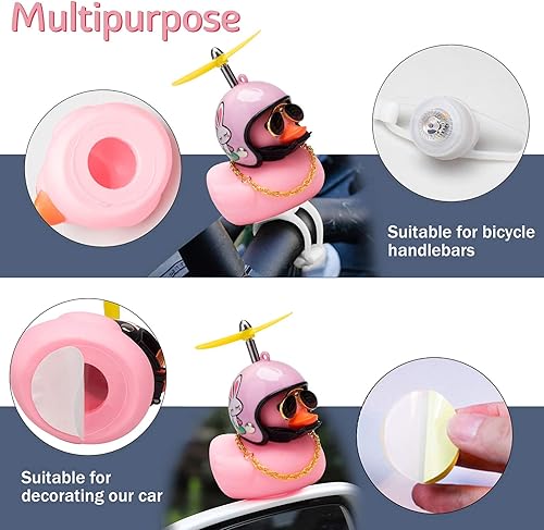 Miniatura 3 de wonuu Adornos de pato de goma para automóvil, campana de bicicleta de pato rosa y amarillo, decoración de tablero de automóvil, cuernos de bicicleta