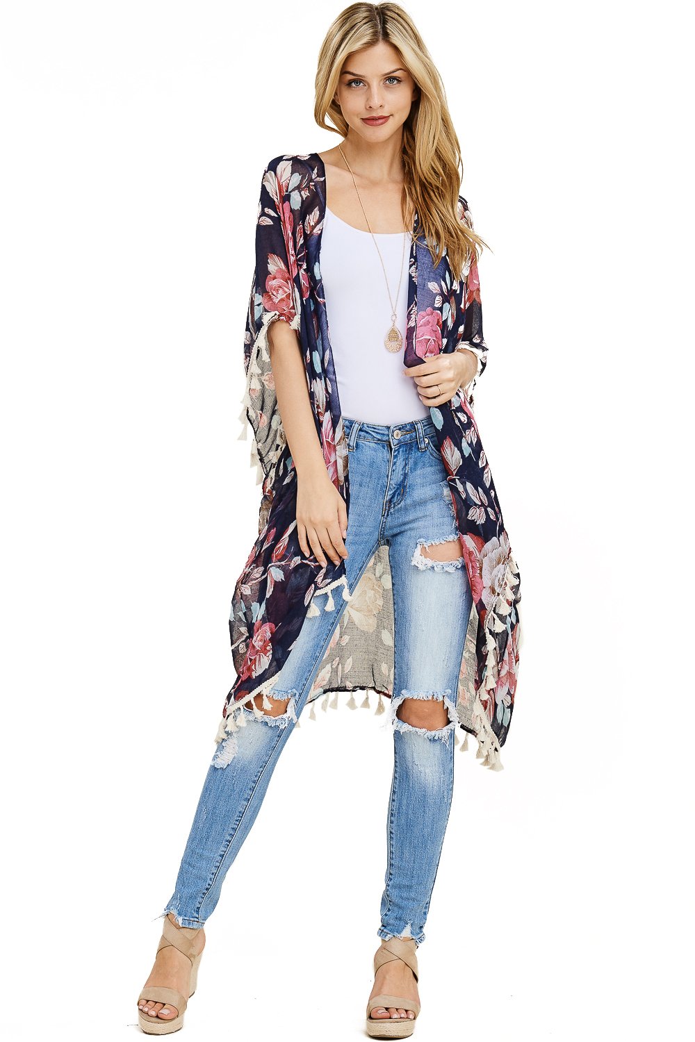 RIAH FASHIONBohemian Drape Vest Kimono Long Cardigan - Knit Beachwear Bathing Swimsuit Bikini Cover Kaftan Shawl Abstract Crochet Sweater