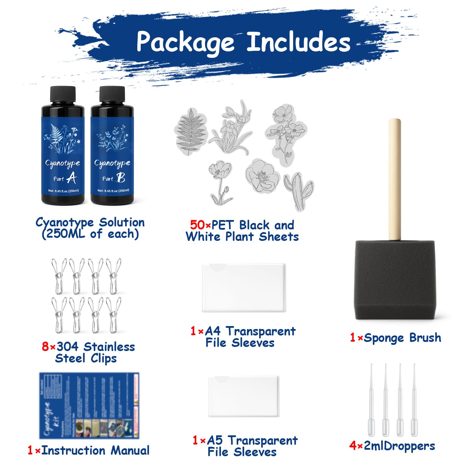 Cyanotype Kit, Cyanotype Chemicals Sensitizer Set adatto per la stampa su tessuto, modelli di carta e legno, ecc., Soluzione di stampa solare, set sensibilizzante per principianti e artisti