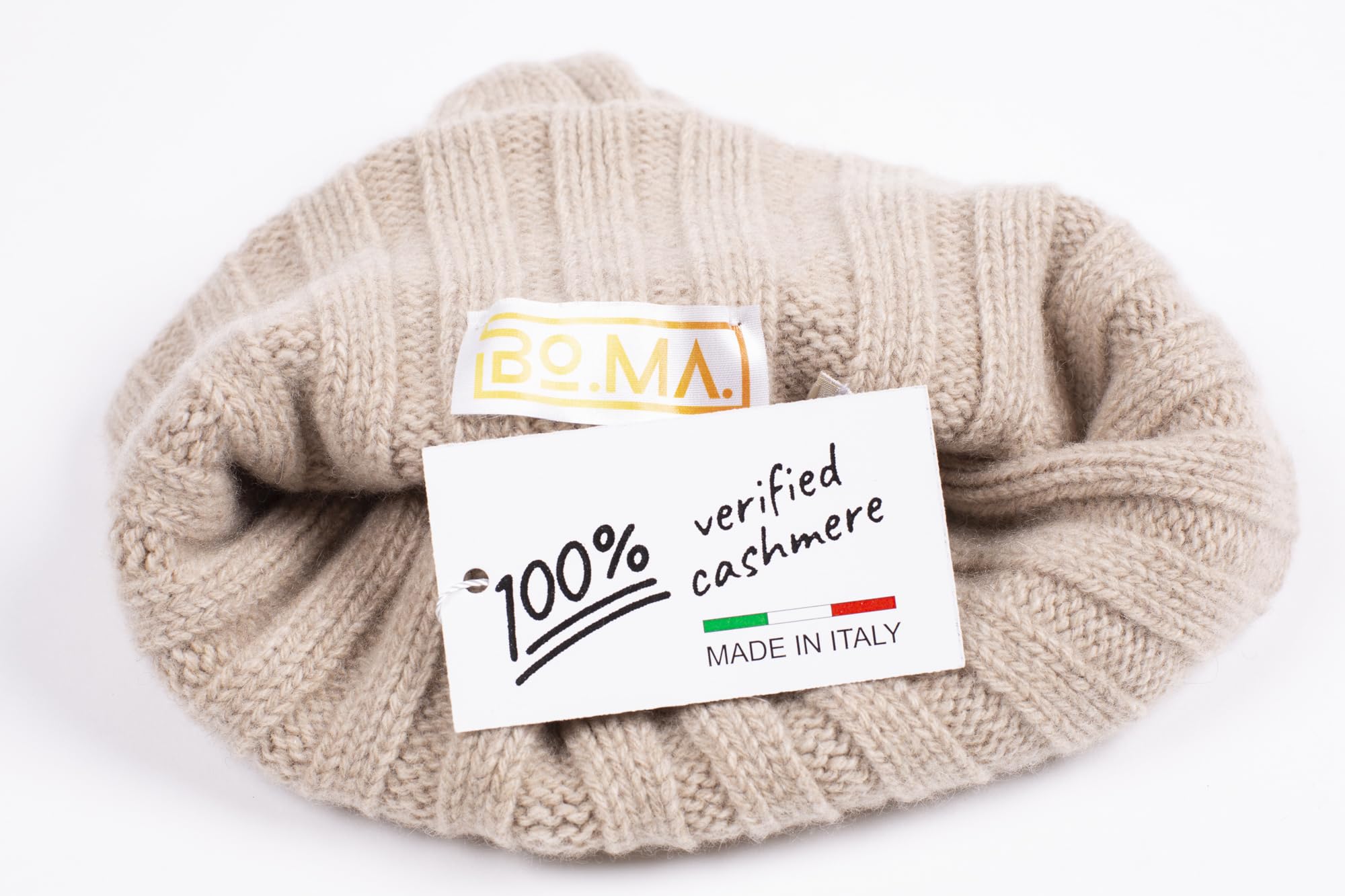 Bo.MA. Sombrero acanalado 100% puro de cachemira regenerado para hombre y mujer, gorro crudo, fabricado en Italia, gorro de invierno, gorro de cachemira, gorro de invierno, gorro de invierno, gorro