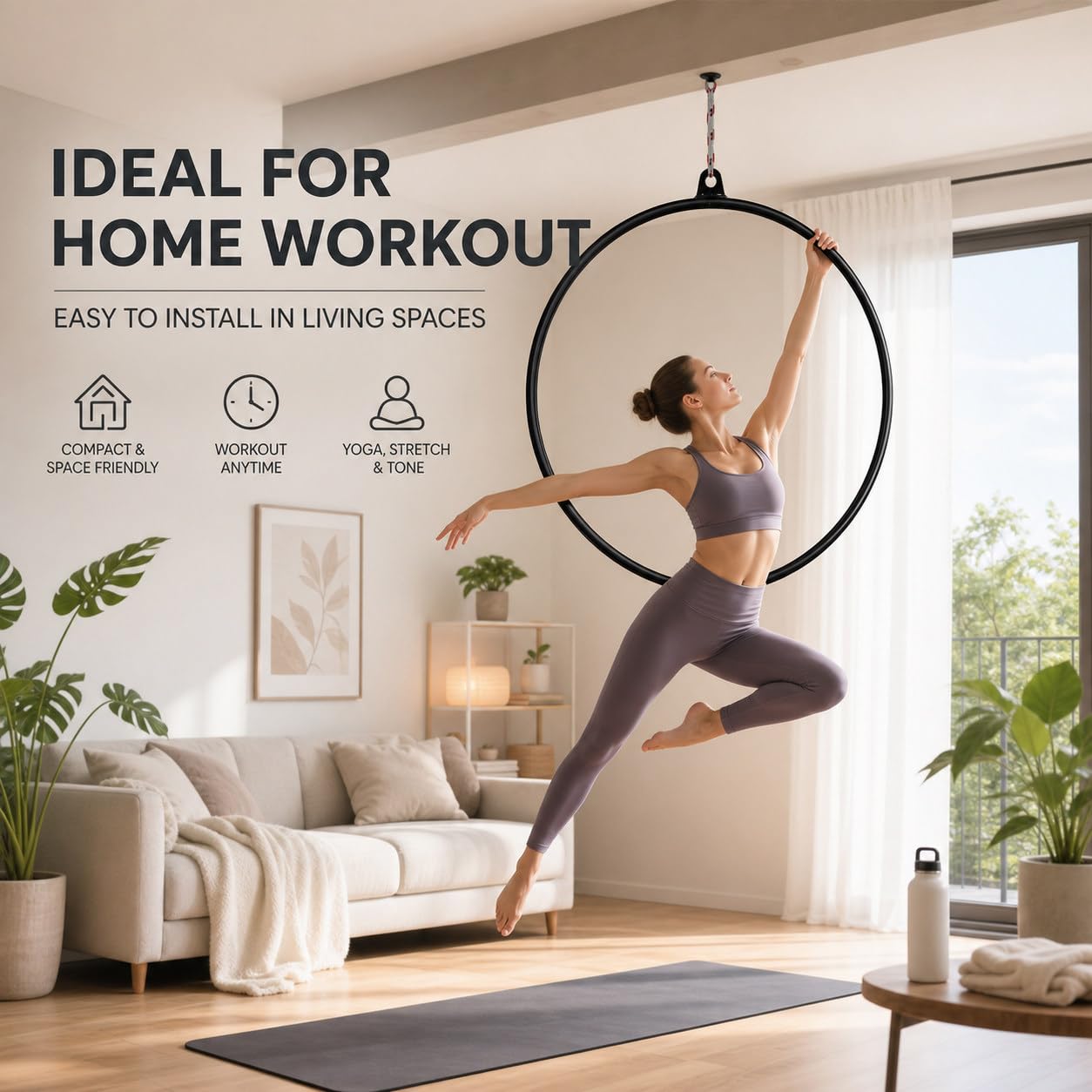 Professional Aerial Lyra Hoop, Cerchio per Lo Yoga Aereo con Accessori, per L'Acrobatica Aerea E La Ginnastica Aerea, per Lo Studio di Danza Silver-85cm