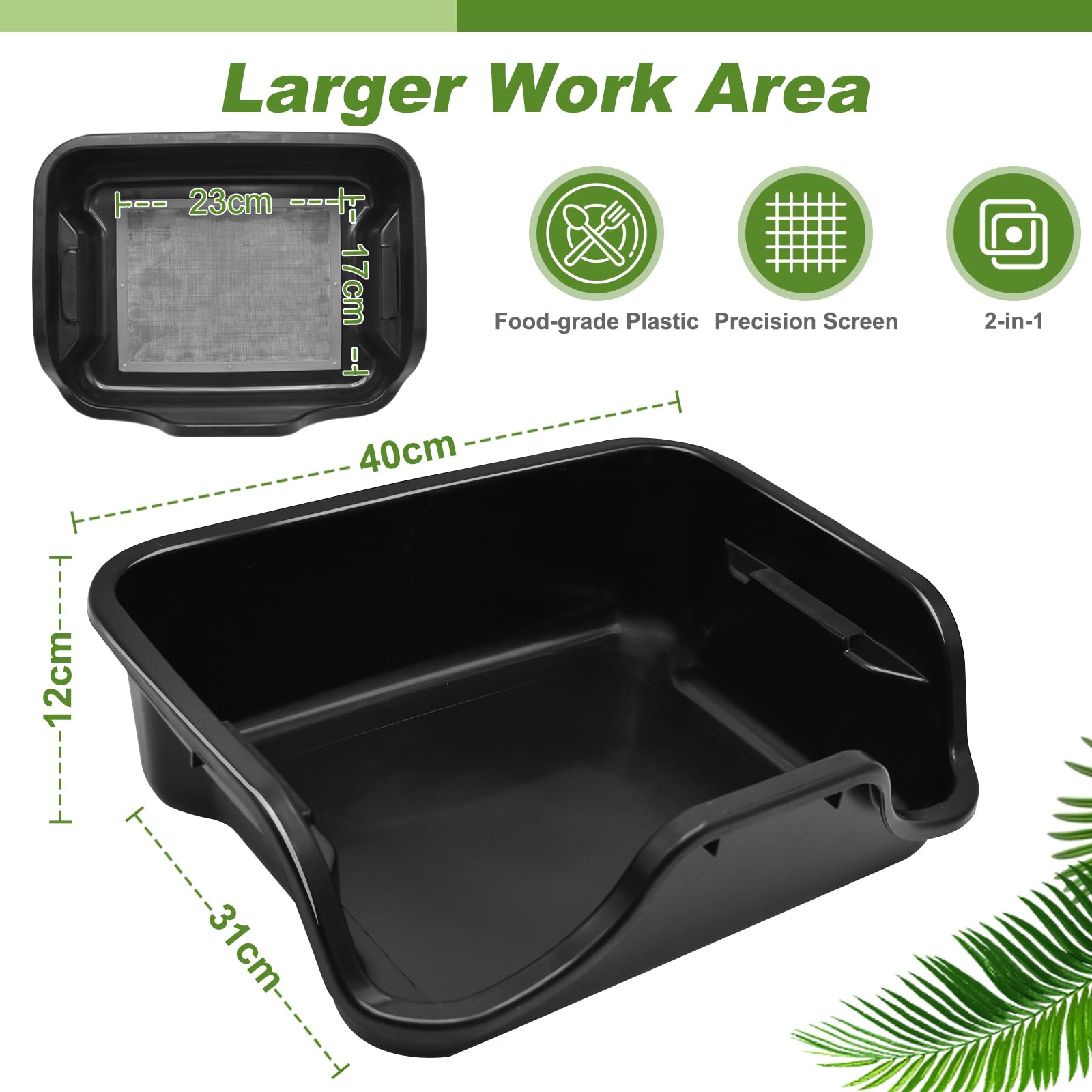 Bandeja de Recorte con Filtro Polen de 150 Micras, Trim Tray Bin Recipiente de Recolección ergonómico, Tamiz para Secar Flores Plantas Hierbas, Negro