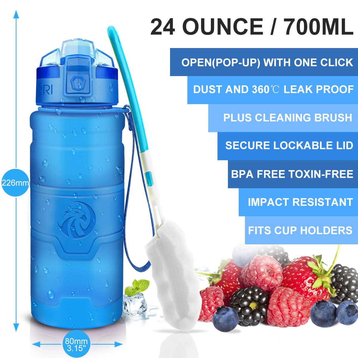 ZORRI Sport-Wasserflasche für Kinder, 500 ml, BPA-frei, umweltfreundlicher Tritan-Kunststoff, wiederverwendbare Trinkflaschen mit Filter, auslaufsicherer Klappverschluss, Yoga, Laufen