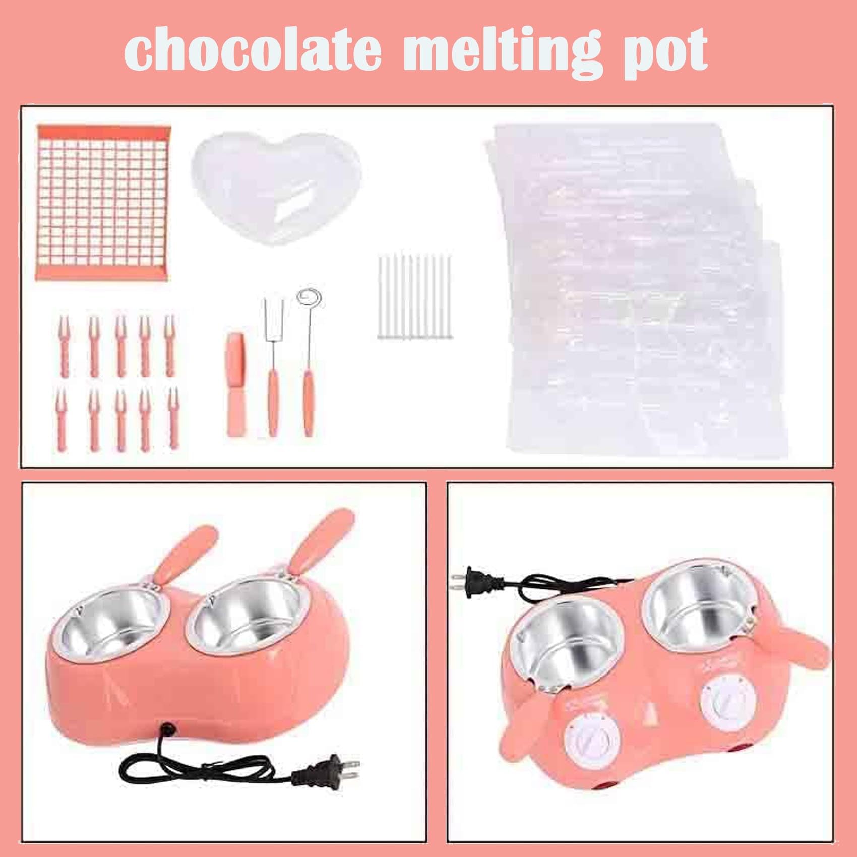 Double pot de chocolat à bonbons électrique pour faire fondre le chocolat, four à beurre et fromage, outils de réunion de famille rose, pot de fusion de chocolat, mini machine à bonbons