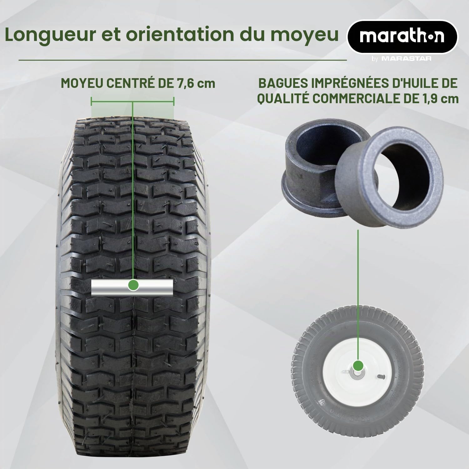 Marathon 20336 Pneu de tondeuse à gazon pneumatique (rempli d'air) 33 x 12,9-15,2 cm