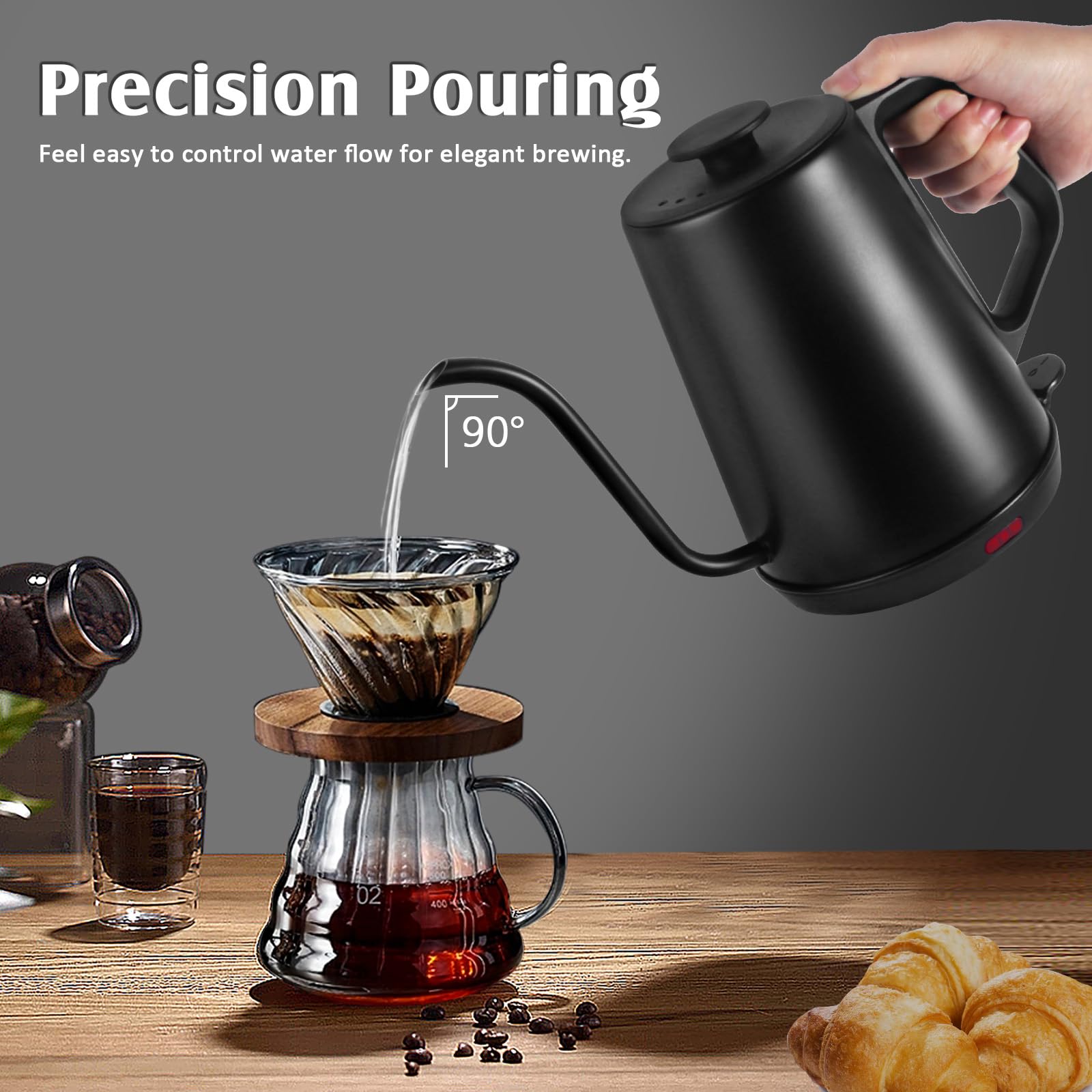 Hervidor eléctrico de cuello de cisne de 1 litro, hervidor de té para agua hirviendo, hervidor eléctrico de cuello de cisne para café y té, ebullición rápida para verter, apagado automático 2