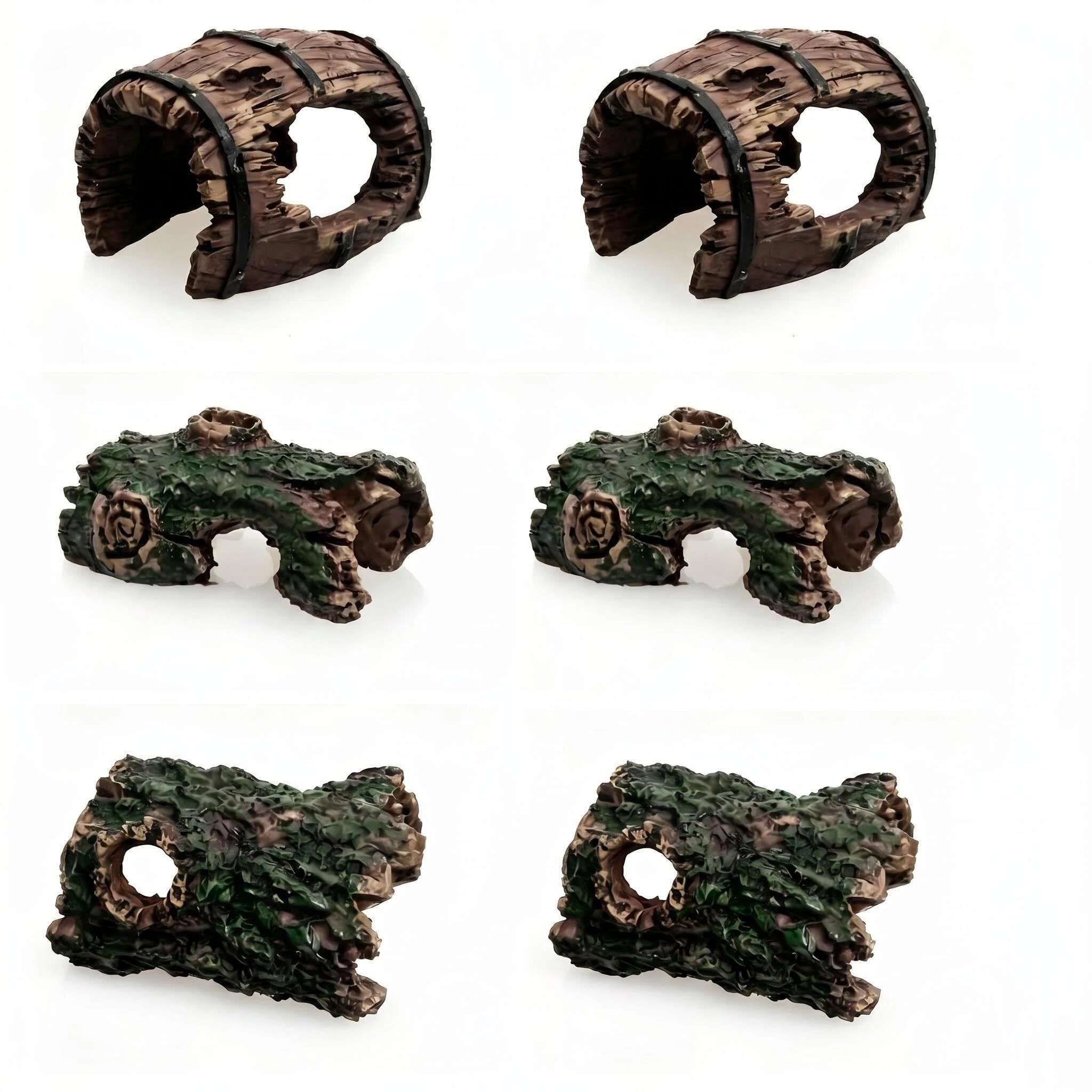 6 PCS Fish Tank Decorations, Resin Aquarium Decoration Set with Realistic Tree Stump & Cave Design - Fish Tank Ornaments & Accessories, Safe Sinking Artificial Driftwood for Small to Large Tanks