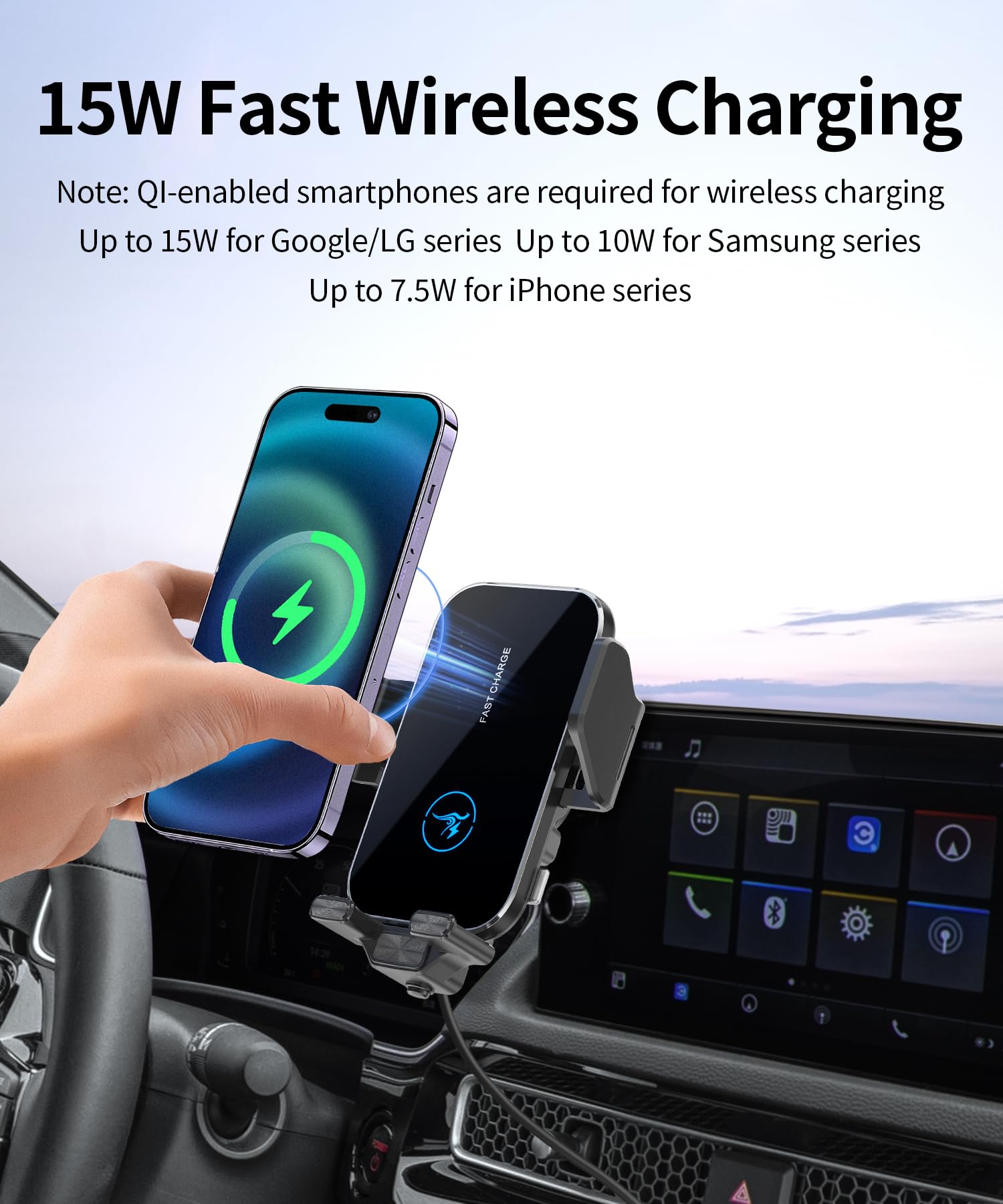 Bezprzewodowa szybka ładowarka 15 W do Honda Accord 2023 2024 2025, akcesoria 7-calowy ekran stały klips, dekoracja wnętrz, uchwyt na telefon komórkowy, obrót o 360°, nie wpływa na