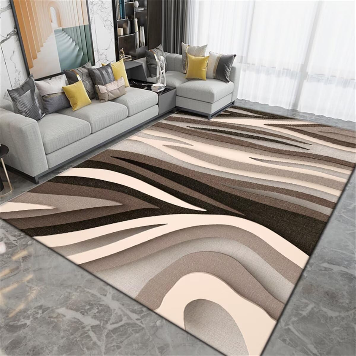 Tapis de chambre gris 60x90 géométrique et grand tapis salon lavable
