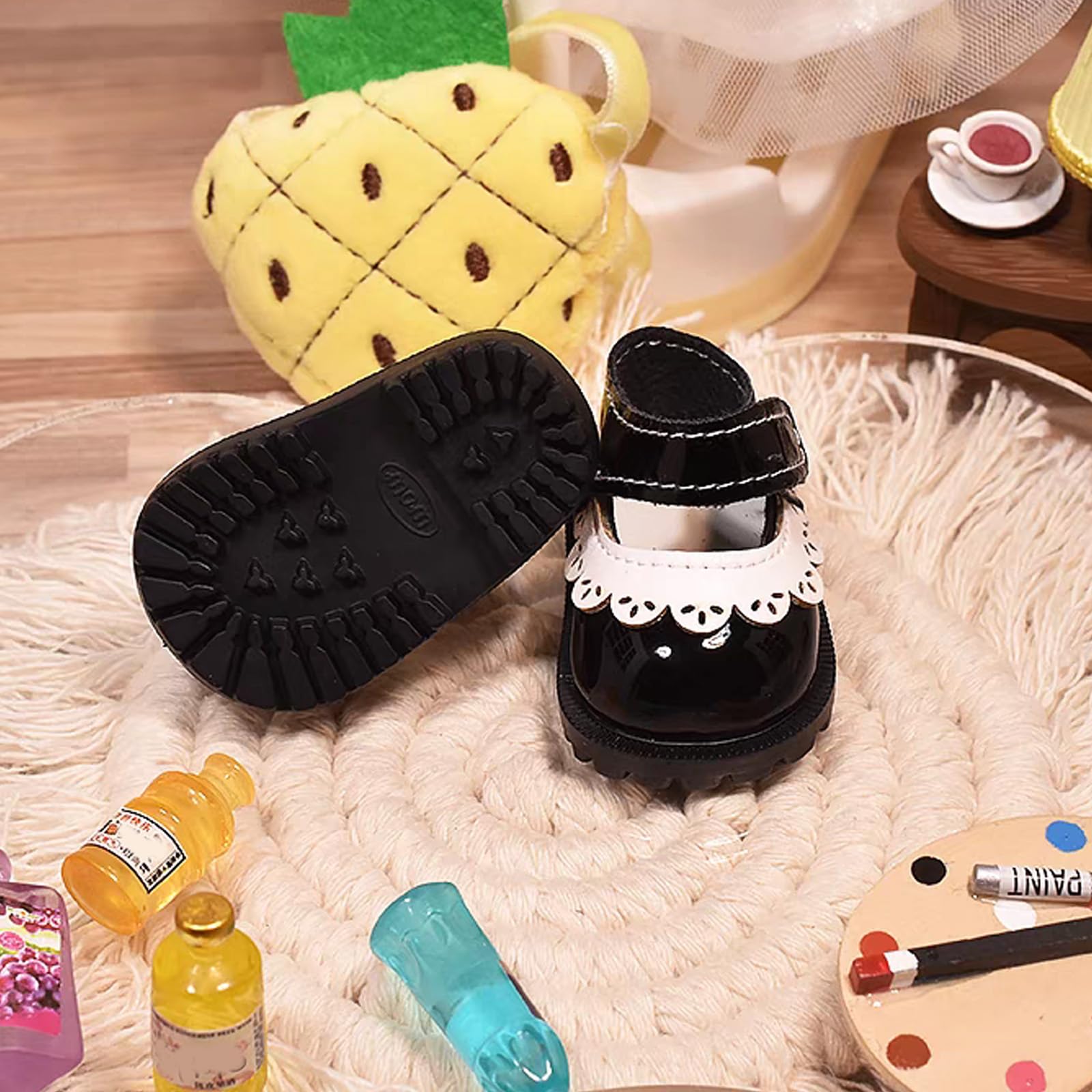 Chaussures Pour Poupée Labubu 17 Cm – Noires, Réalistes, œillets Métal Et Lacets – Accessoire Tenue Mini-peluche