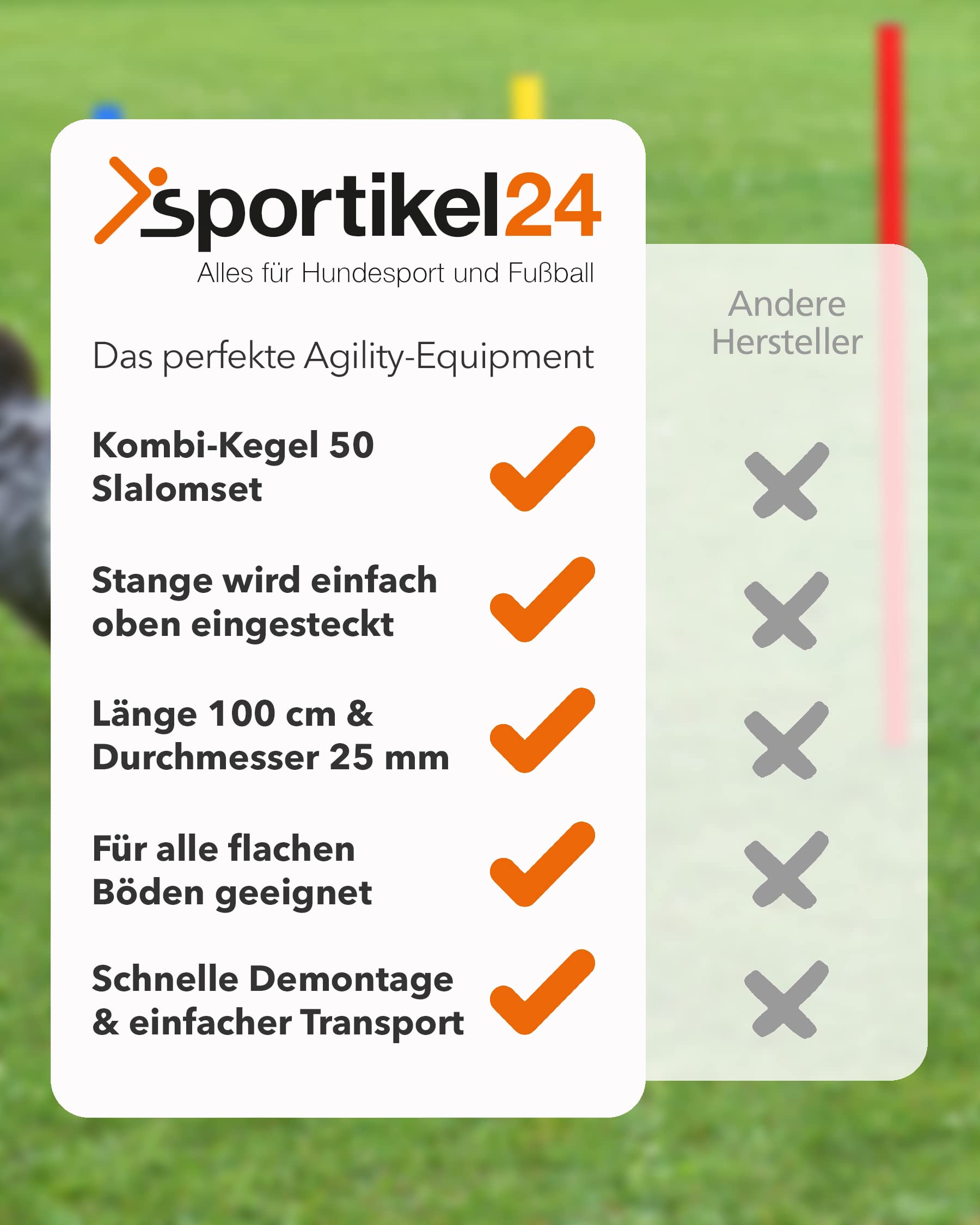 Coni combinati 50 con asta 100 cm – Set di 4 piloni con asta slalom – per slalom parcorse – Agilità e coordinazione – per calcio e sport per cani