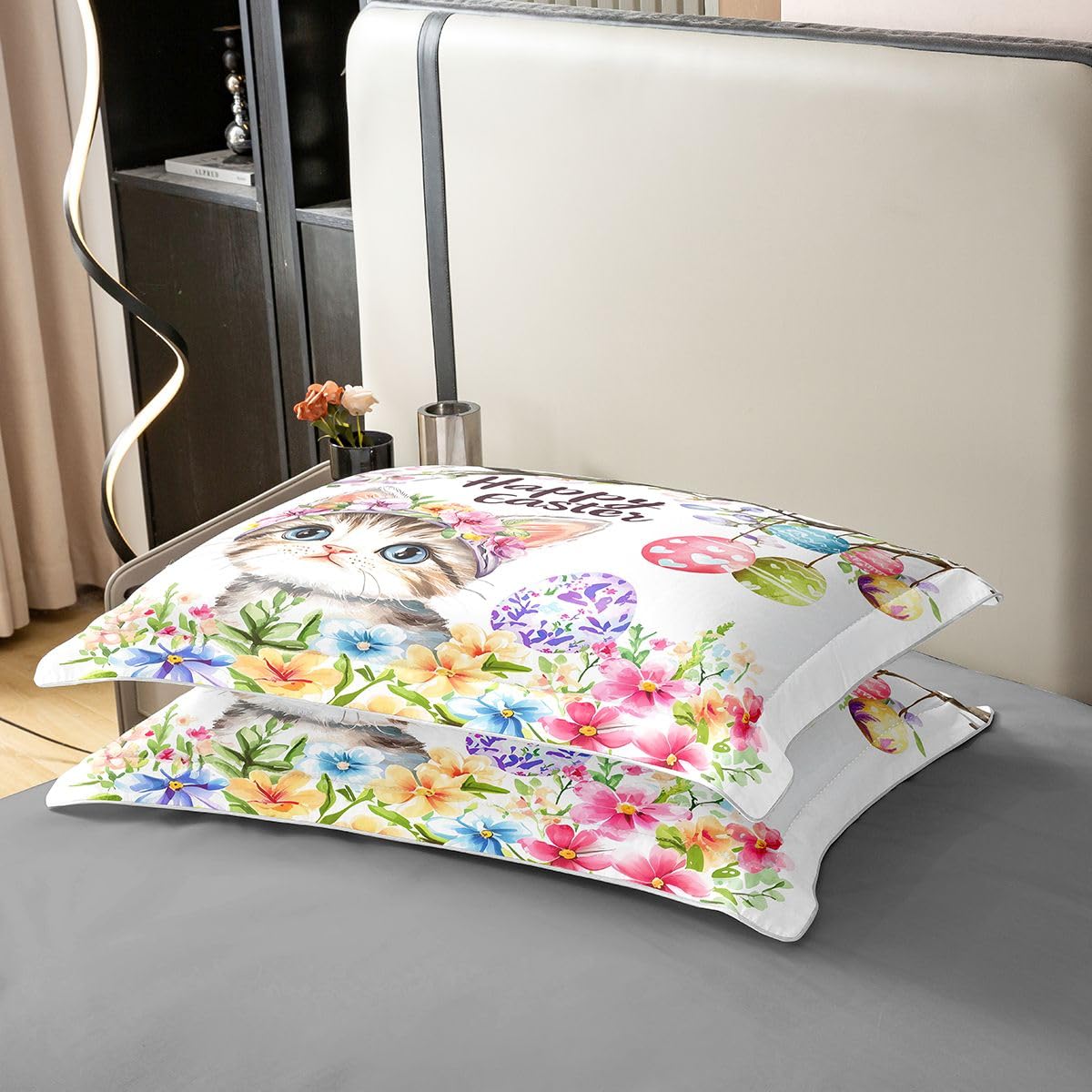Wesołych Świąt Wielkanocnych, 100% naturalna bawełna, kołdra XL, rozmiar XL, Kawaii, zwierzęta, kwiaty, zestaw pościeli, kolory akwarelowe, pisanki wielkanocne, kwiecista narzuta na kołdrę