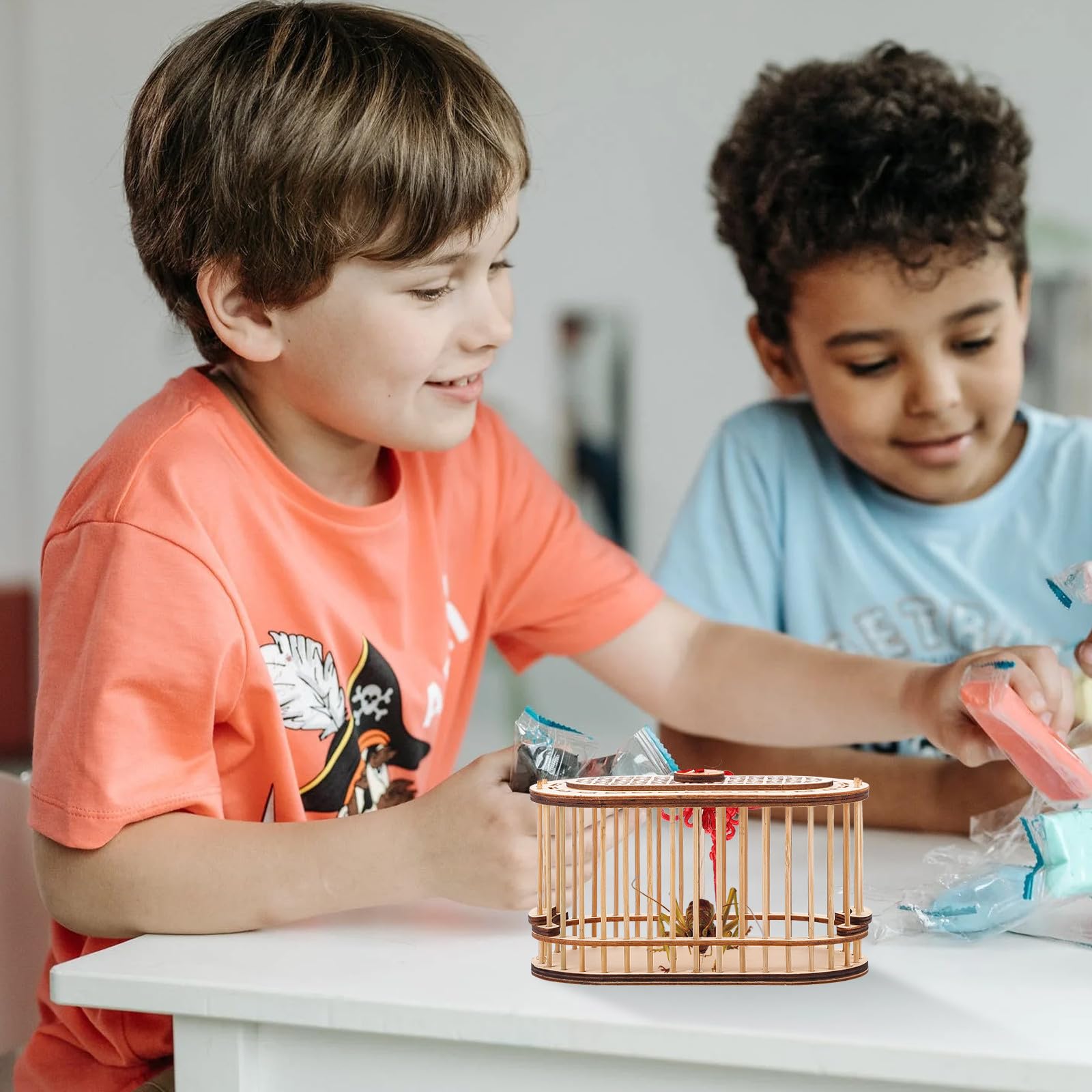 Levemolo Jaula de Madera Portátil para Grillos y Insectos, Diseño Ovalado Doble Compartimento, Transporte y Observación para Actividades al Aire Libre y Educativas — view 6