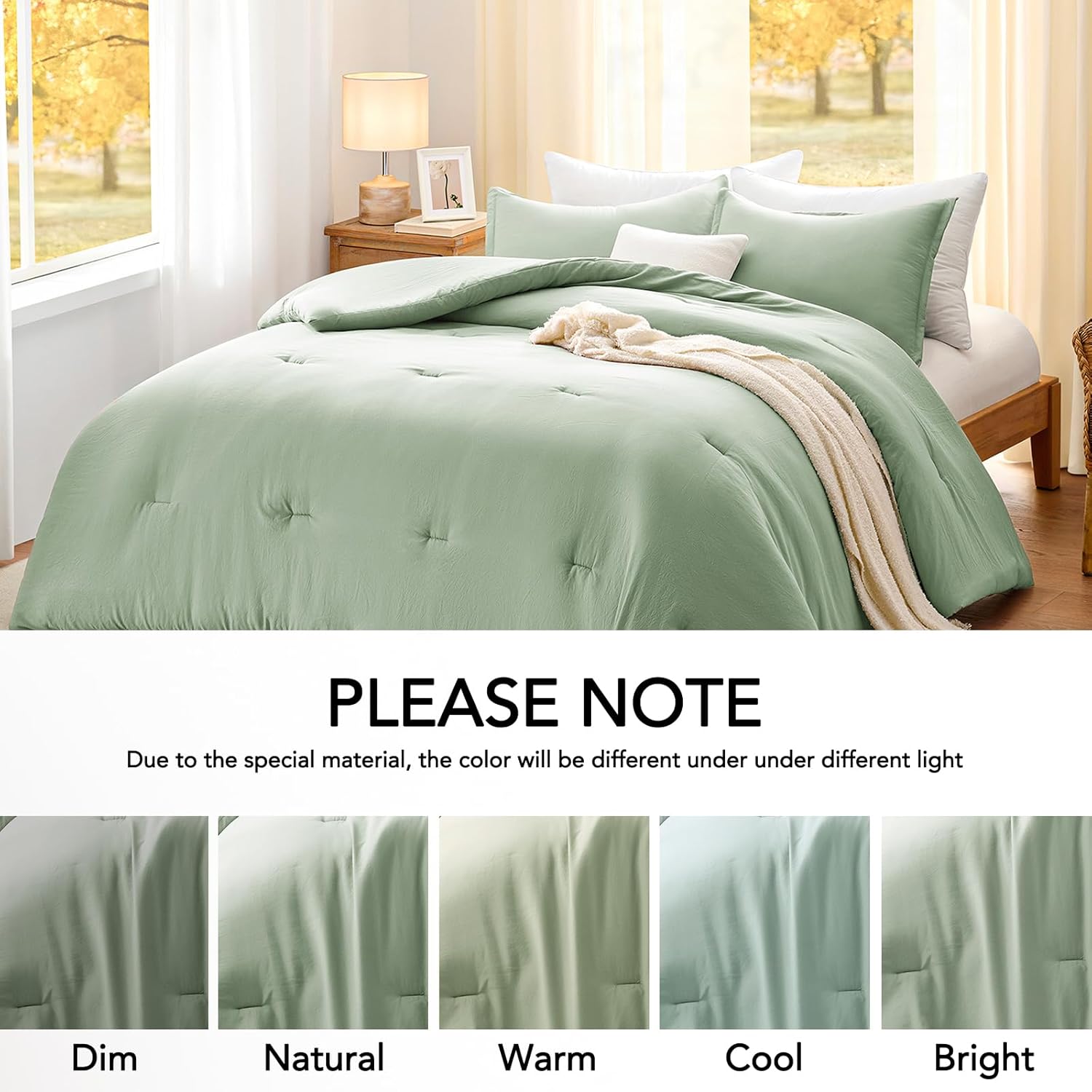 Queen Comforter Sets SageGreen,3PCS Soft Lightweight Breathable Bedding Comforter Sets for All Season, Queen Size(90''×90'' Comforter & 2 Pillowcases) - Image 5