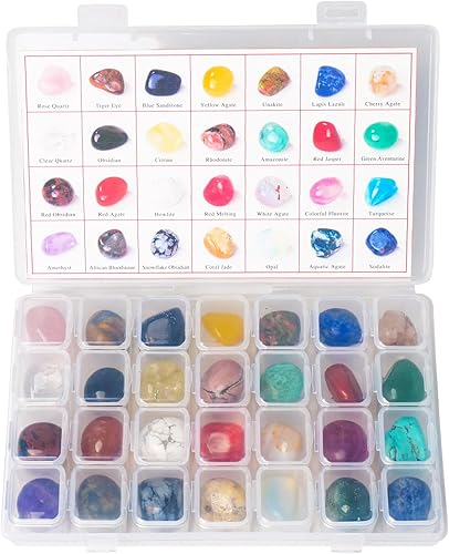 Miniatura 1 de 28 piedras de cristal pulidas naturales pulidas, cuarzo rosa, rodonita, sodalita, cristal curativo, muestra mineral, caja de regalo, piedras