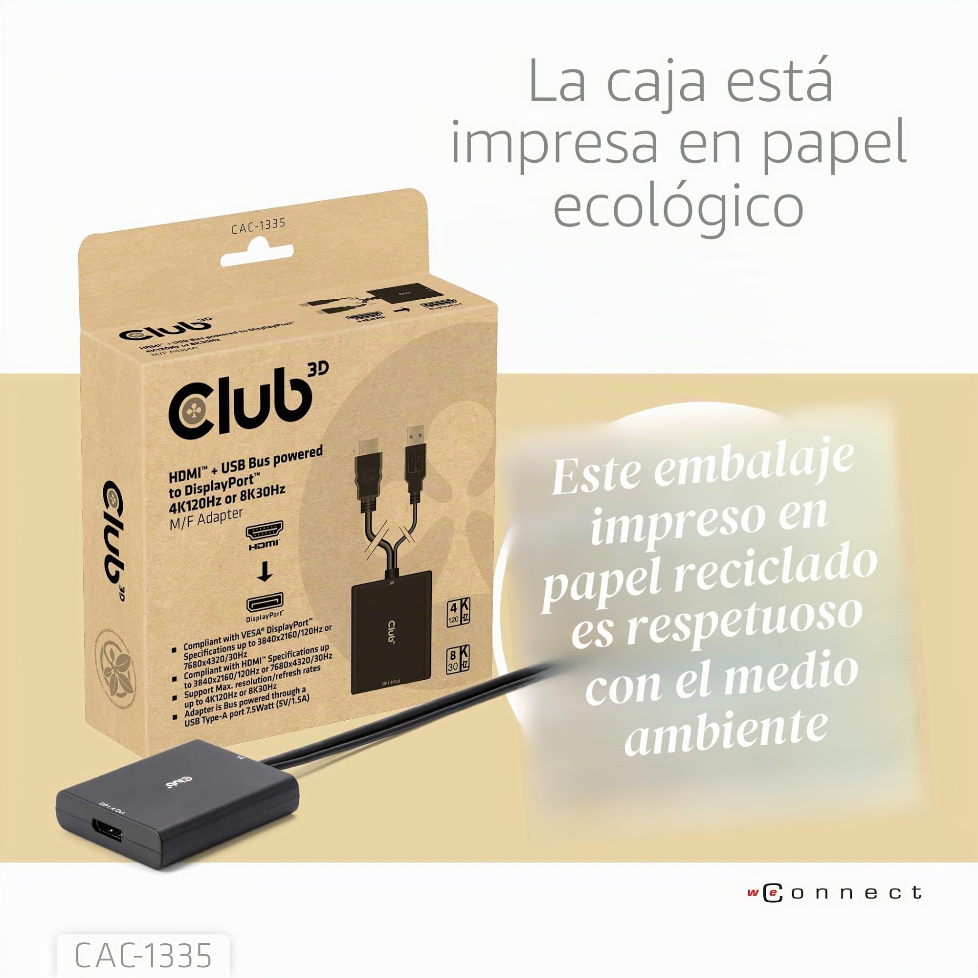 Club 3D CAC-1335 HDMI + Micro USB a DisplayPort 4K120Hz o 8K30Hz St/B Adaptador Activo