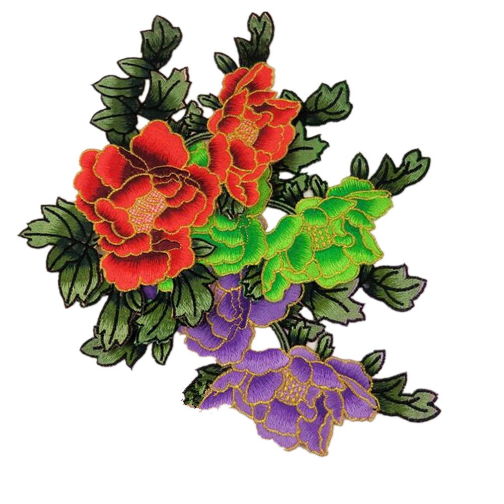 Toppe Termoadesive Con Fiori Di Peonia Ricamati - Decorazione Fai Da Te Per Borse E Jeans (Verde, 21x13 Cm) - 2