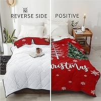 Vista 6 de T&H XHome Quilt Twin Size Luxury Quilted Comforter Bedspread-Thin Soft Cozy, Red Christmas Buffalo Plaid Xmas Tree Snowflake Reversible Stitched