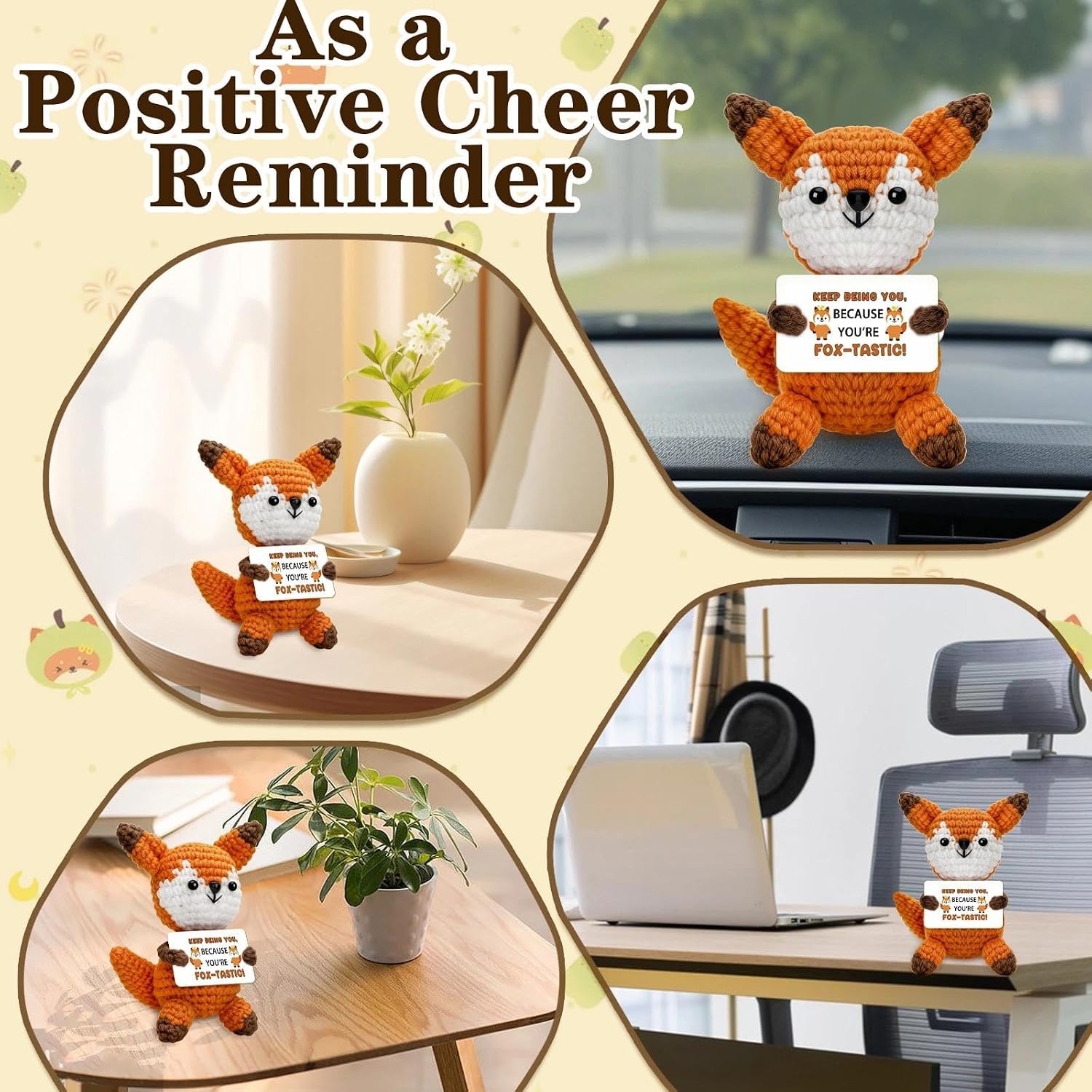 Small Friendship Inspirational Graduation Birthday Gifts for Women Men Emotional Cheer Support Positive Handmade Crochet Animal Fox Gift for Friend Bestie Coworker BFF Student