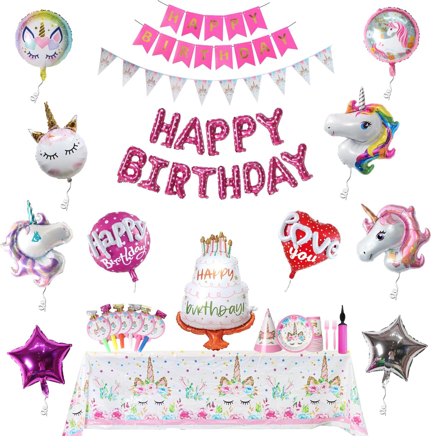 Unicorn Birthday Party Decoration For Girls- 25Pcs, Unicorn Theme Birthday Balloon, Foil Balloons For Birthday Decoration, Happy Birthday Decoration Kit/Birthday Decoration For Girls Set, Unicorns