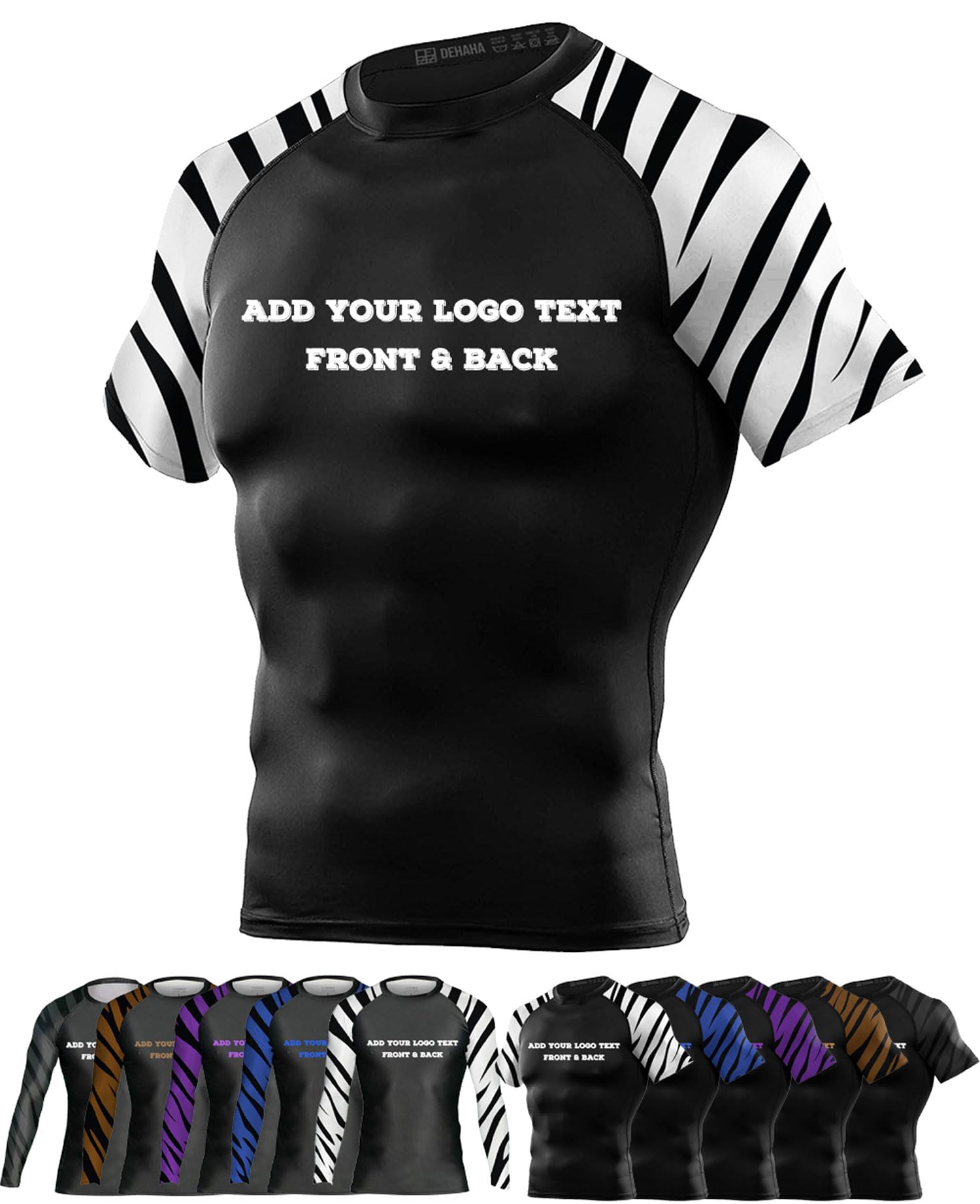 DEHAHA Men’s Front & Back Fully Design Print Zebra Short Sleeve Rashguards MMA Wrestling Tee, White Small