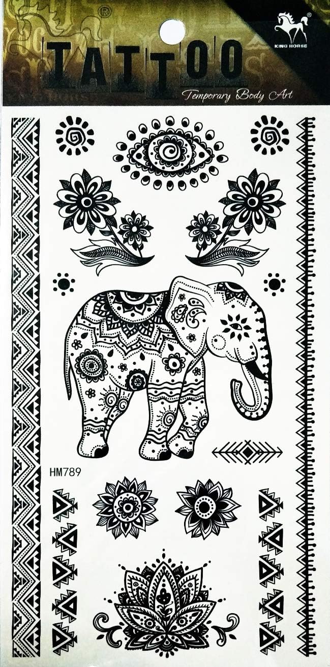 NipitShop 1 Sheet lotus Flowers Elephant Tattoo Stickers 3D Waterproof Body Art Arm Hand Temporary Tatoo