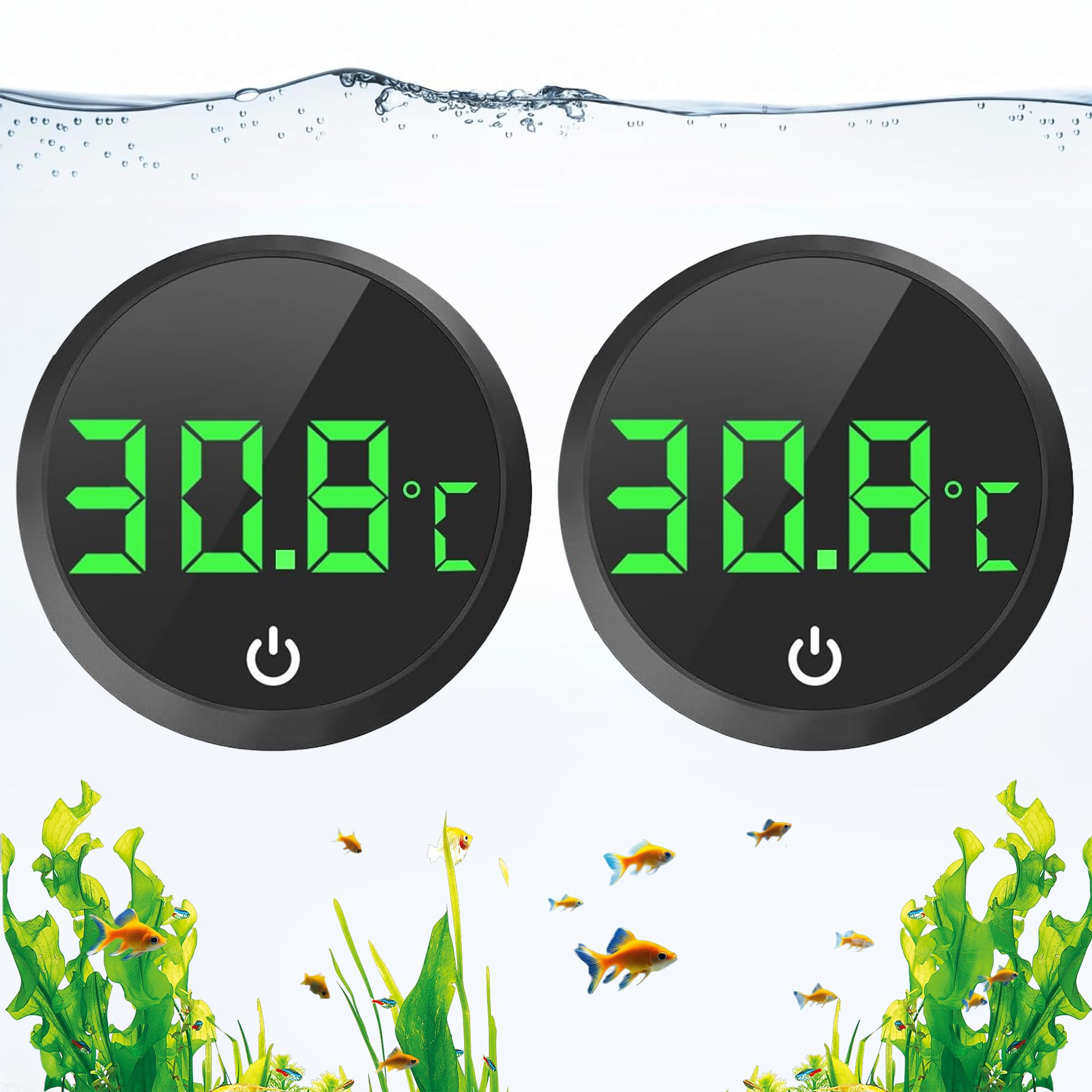 2 PCS Digital Aquarium Thermometer, Wireless Stick On Fish Tank Thermometer with LED Display, Aquarium Temperature Gauge for Betta, Goldfish, Tropical Fish Tanks, 0–60°C