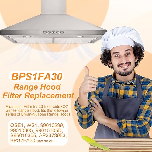 Miniatura 3 de BPS1FA30 Filtros de campana extractora de 11-34 pulgadas x 14-14 pulgadas de aluminio de repuesto para campana extractora de la serie QS1 WS1 de 30