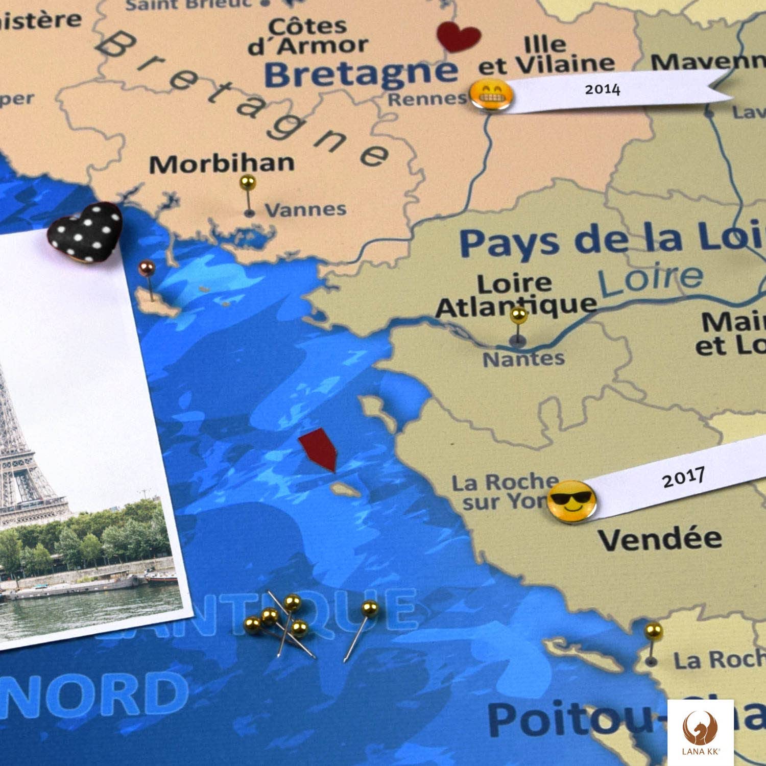 Carte Du Monde Toile Et Liège LANA KK - 120x80 Cm - Épinglez Vos Voyages - Français