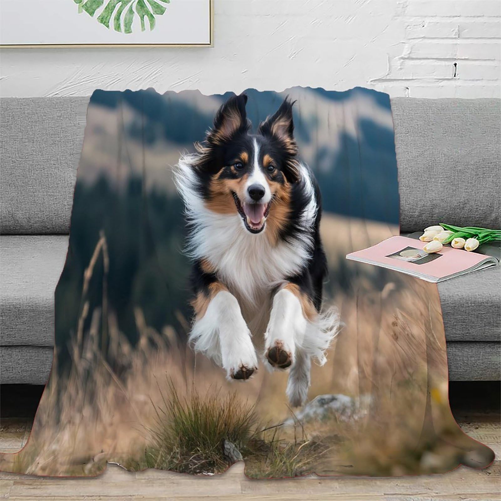 stampa 3D Happy cane running coperta da viaggio microfibra biancheria da letto compatta plaid da viaggio leggero per giovani amanti dei viaggi all'aperto adventure 80×90inch(200x230cm)