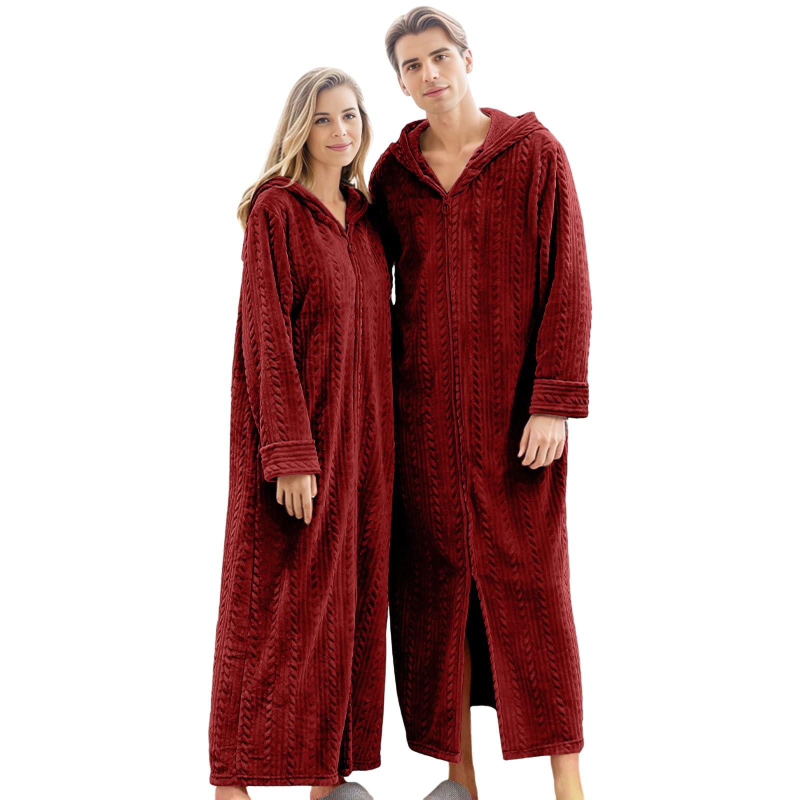Chnnamzu Bademantel Flauschig für Herren Und Damen Bademantel Damen Frottee Mit Kapuze Bademantel Damen Lang Hausmantel Damen ReißVerschluss Morgenmantel Damen Lang Warm
