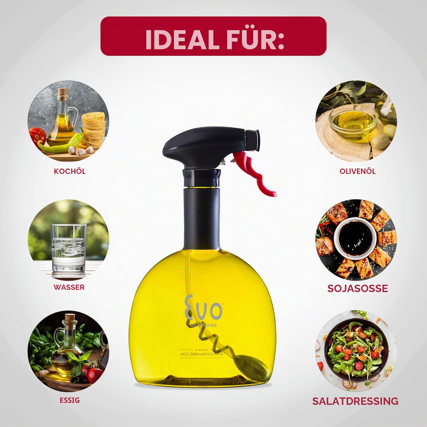 Evo Oil Sprayer Flasche ohne Aerosol für Olivenöl und Speiseöle, 530 ml Fassungsvermögen