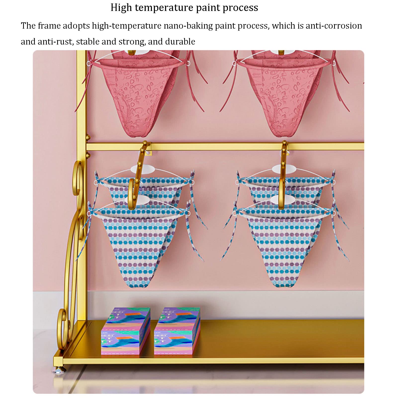 Generico Espositore per Biancheria Intima in Metallo per Boutique Commerciali, espositore per Vestiti Creativo Moderno da Pavimento a 4 Livelli, espositore per Reggiseni, Pantaloncini, Cost