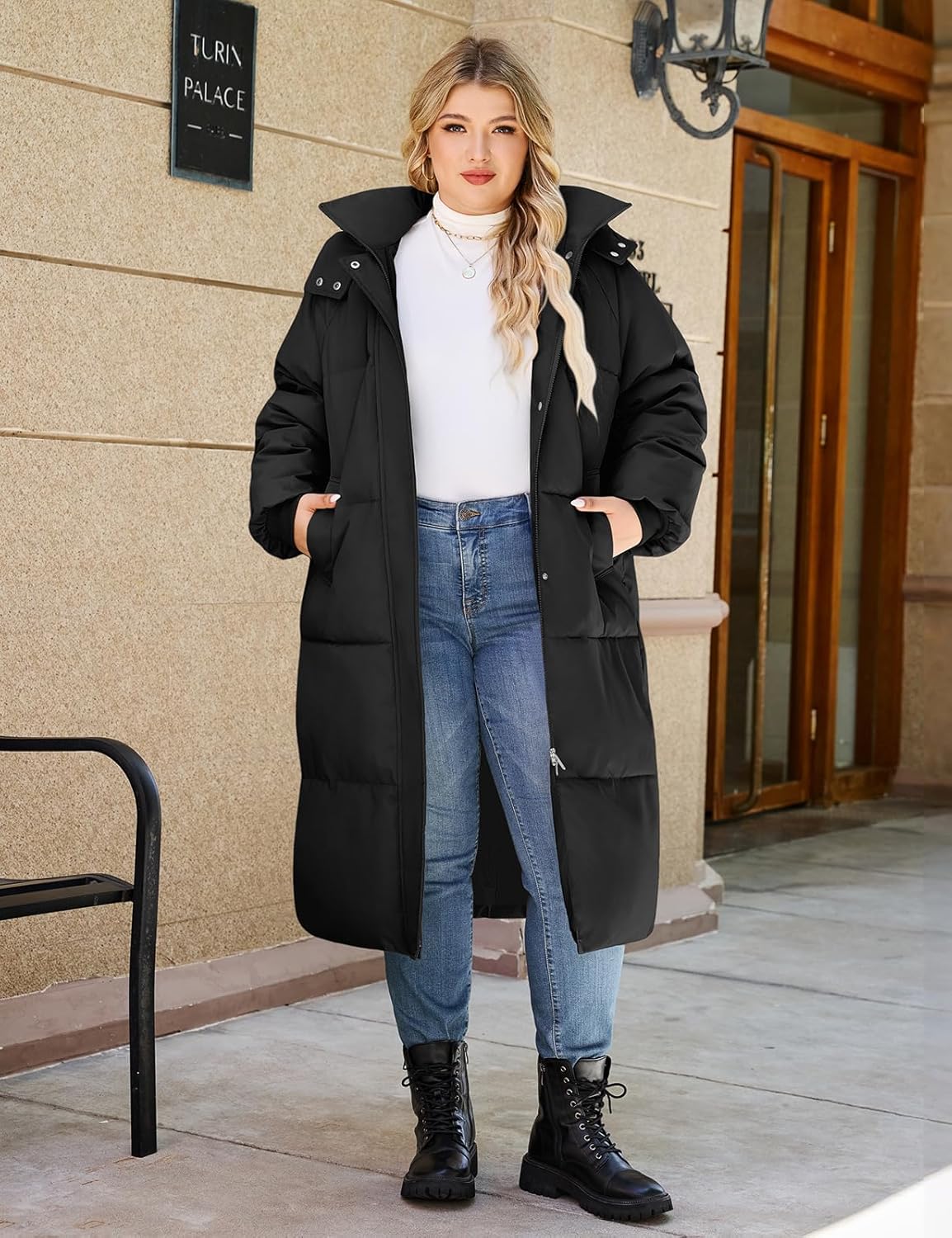 HEEKPEK Womens Plus Size Winter Coats Long Puffer Jackets Hooded Quilted Water Repellent Warm Trendy Parka Outerwear 2025 (Black,X-Large) - Image 6