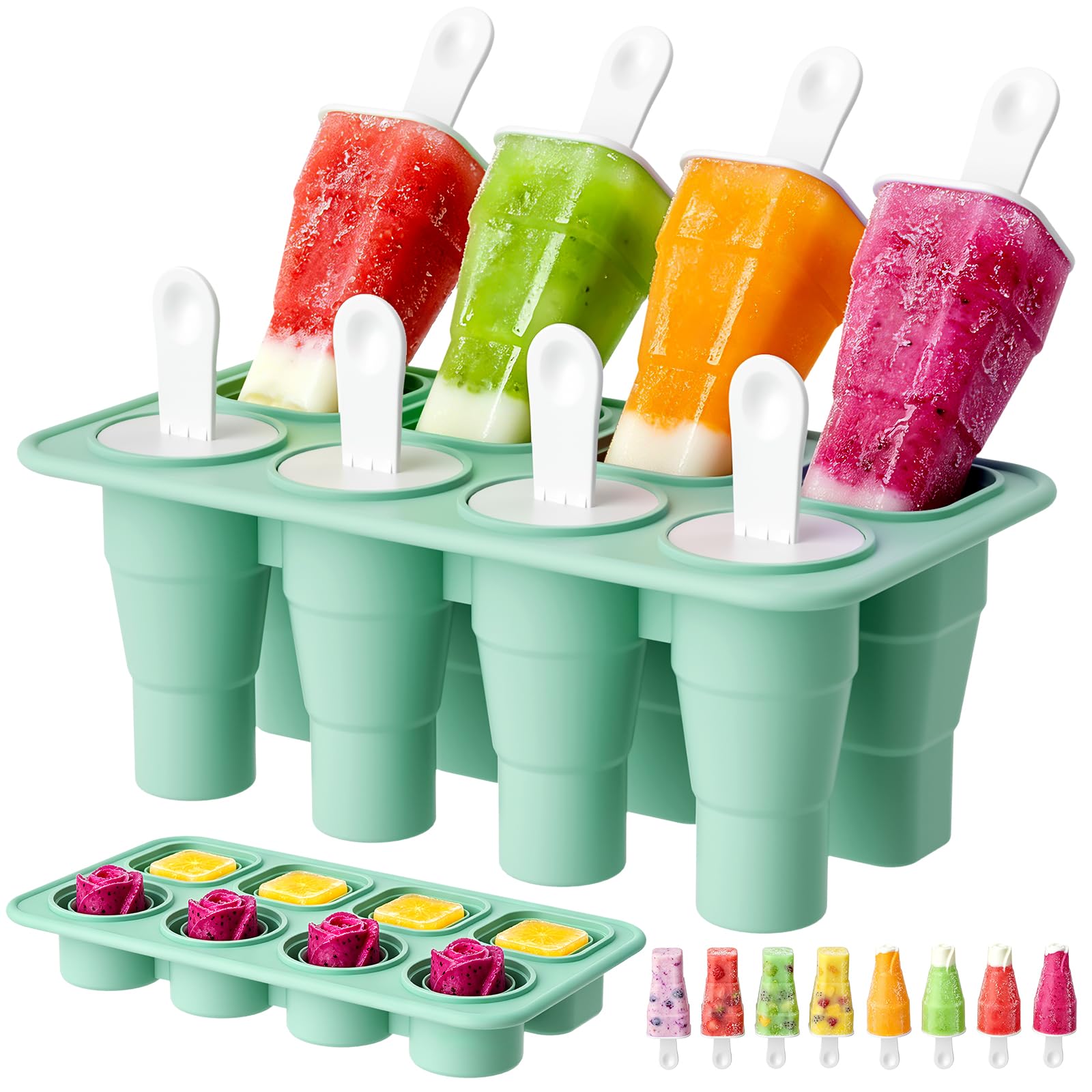 Ice Lolly Moulds, Ice Cream Moulds 8 Pieces Reusable Silicone Popsicle Mould, Food Grade BPA-Free Ice Pop Mould, Easy to Remove Ice Lolly Maker