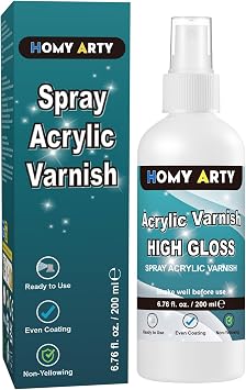 HOMY ARTY Acrylic Varnish Spray, High Gloss Varnish for Acrylic Painting, High-Gloss Finish Clear Coat Spray Paint for Lasting Protection, Ready to Use Paint for Clay, Artwork, 200 ml 6.76 fl oz