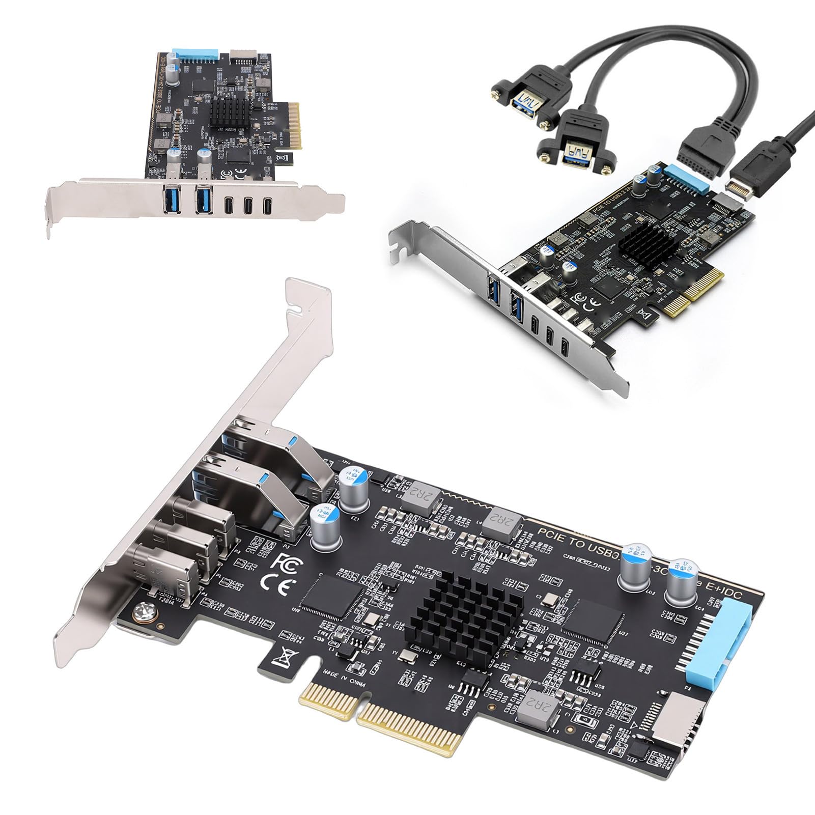 Jiawu Scheda PCIe a USB C 3.0 da 10 Gbps, Scheda di Espansione PCI Express a 5 Porte con 3 Porte di Tipo C, 2 USB .0, di Espansione PCIe per PC Desktop