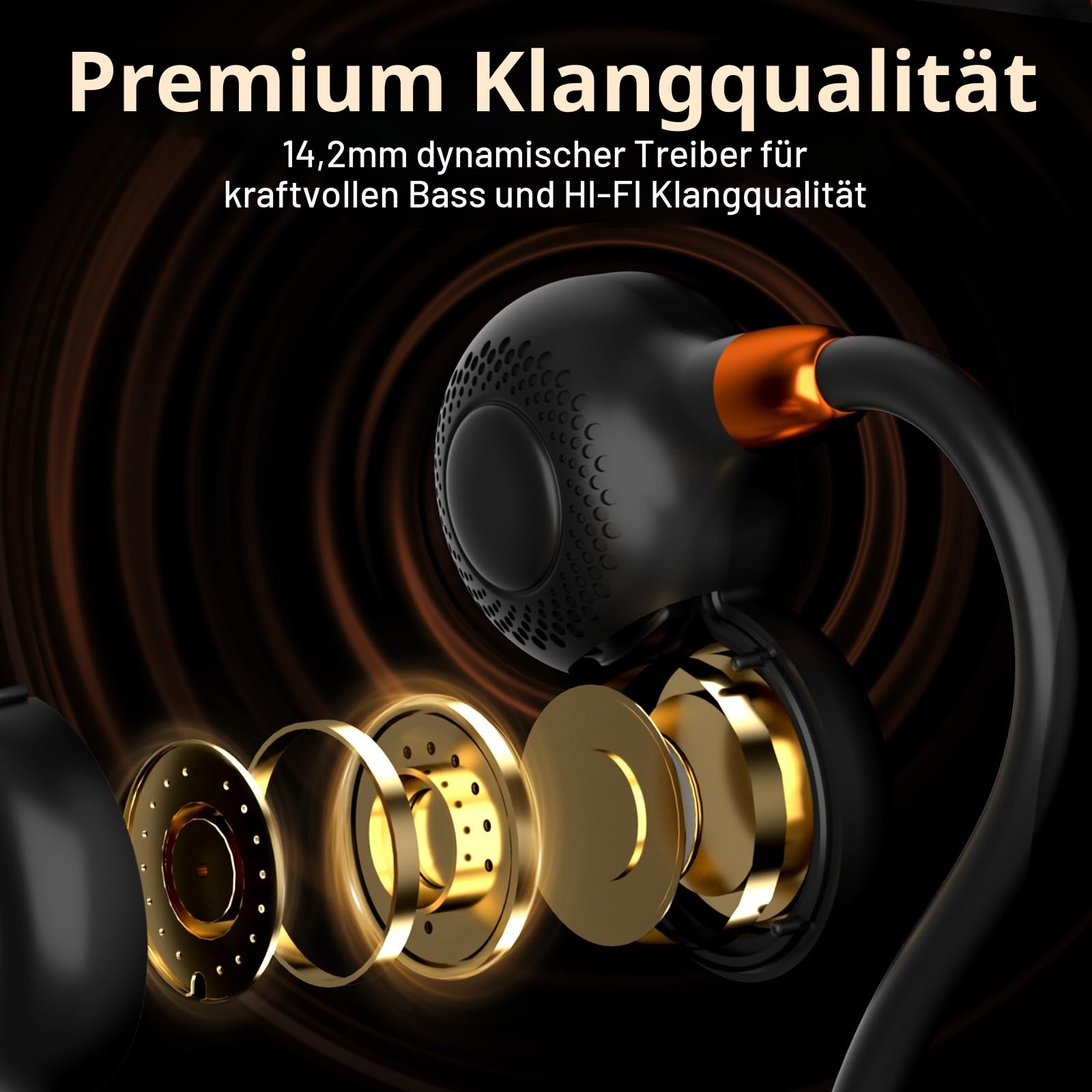Ortizan Open Ear kopfhörer, kabellose kopfhörer Bluetooth 5.3, Kraftvoller Klang, 15 Stunden Wiedergabezeit, 19 G Leicht, IPX6 Wasserdicht, Laden Fester Halt für Laufen, Fitnessstudio, Training