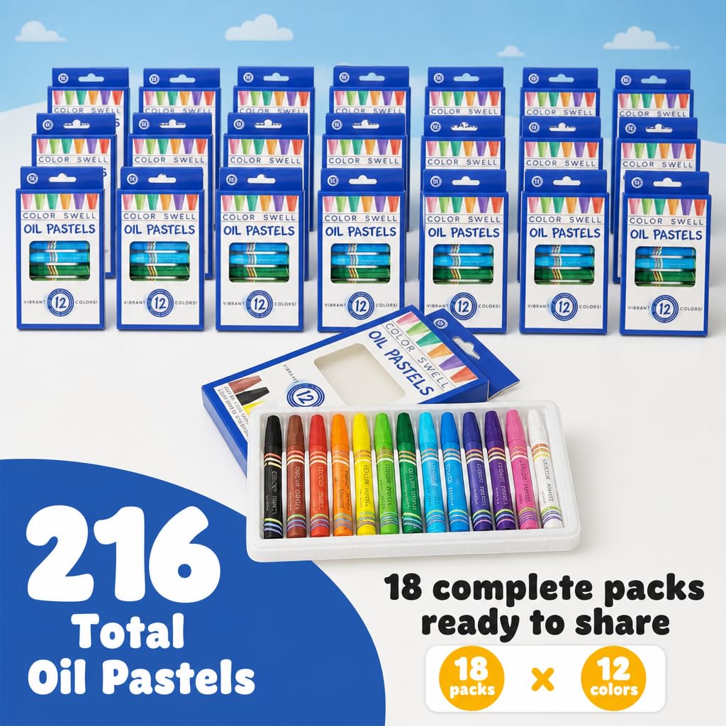 Color Swell Pastelli a olio sfusi – 36 confezioni con 12 colori ciascuno, perfetti per bambini, aule, feste, studenti, donazioni, bomboniere, pastelli a olio sfusi