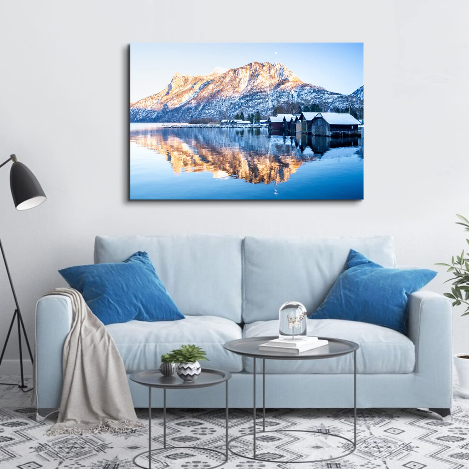 Acocifi Stampa Su Tela Paesaggio Nebbioso Con Montagne E Uccelli - Quadro Incorniciato 30x40 Cm, Per Soggiorno, Camera, Ufficio, Decorazione Murale