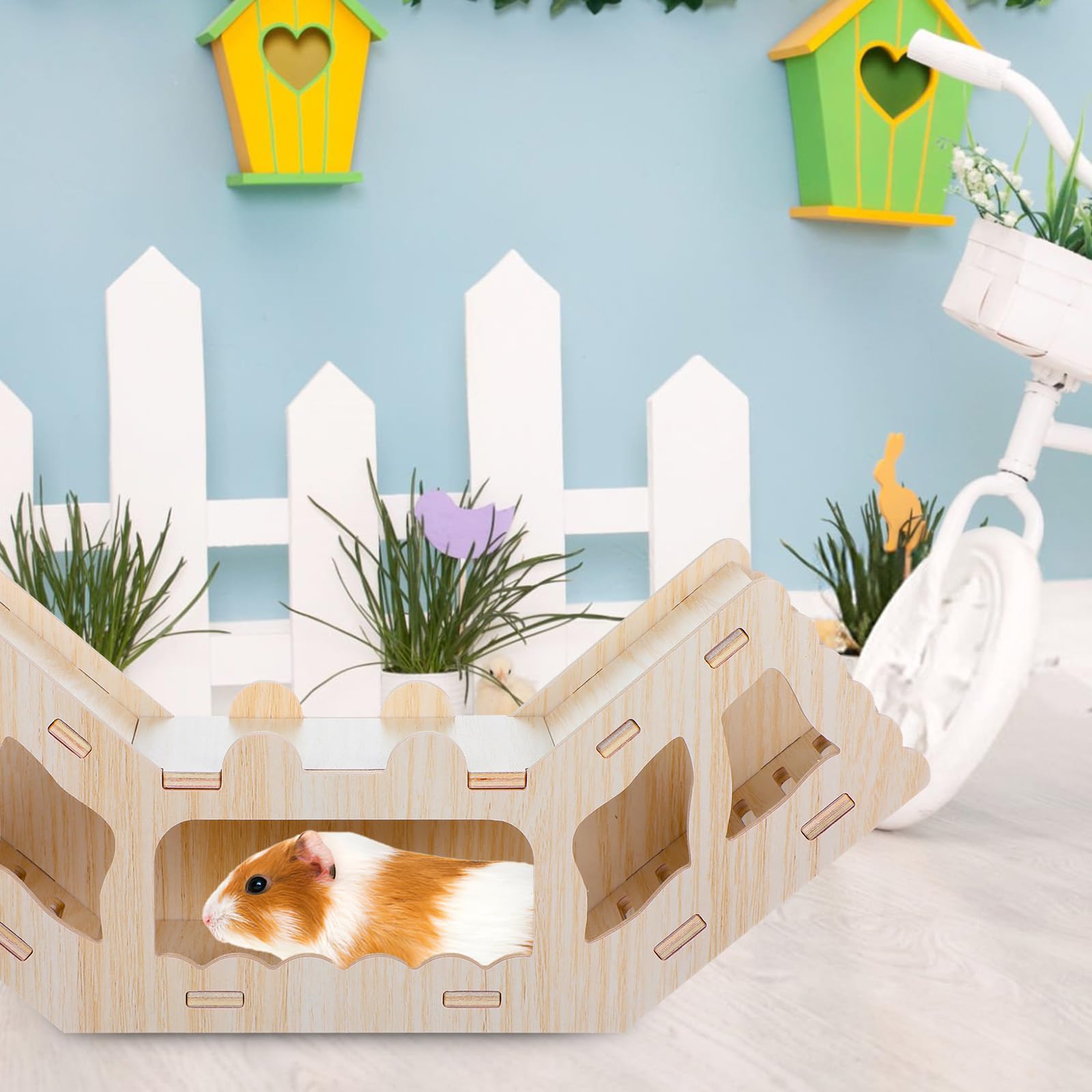 HJZHI Cachette polyvalente pour hamster et tunnel d'exploration, maison de hamster avec échelle d'escalade en bois pour gerbilles, hamsters, petits accessoires pour animaux de compagnie (style C)
