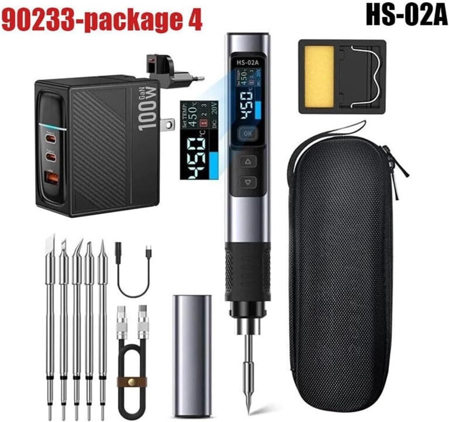 100W Soldering Iron HS-02A Portable Constant Temperature Pen with CNC Metal Shell and ESD for PROTECTION for Electronics Repair and DIY Projects(90233-package 4) .oth