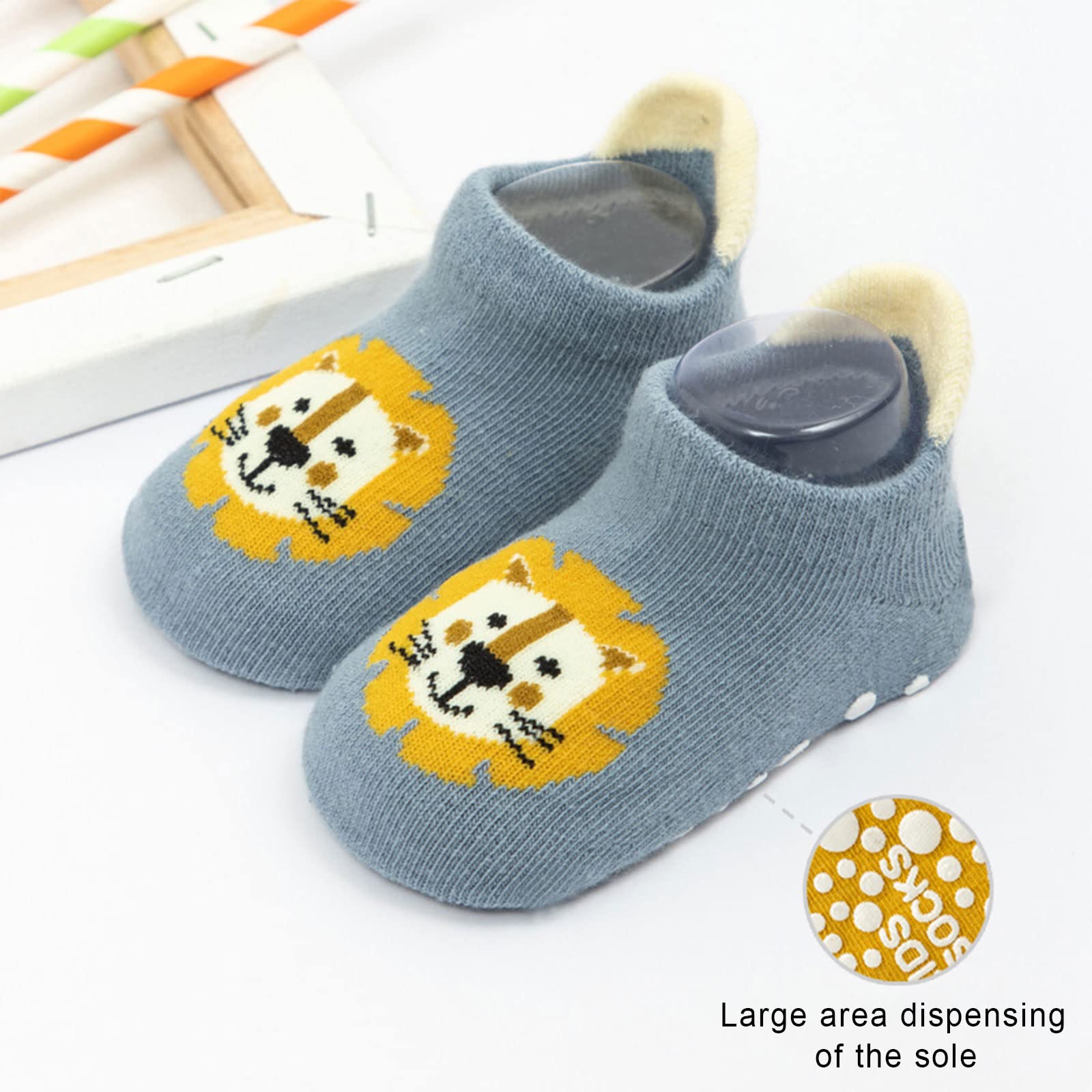 Toddlers Non Slip Socks Baby Non-skid Cartoon Socks with Grips Crew Socks for Girls Boys Infant Newborn 6 Pairs (M, Boy1)