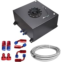Universal 10 Gallon 40L Fuel Cell Tank Polished Aluminum Black with Cap/Level Sender/12FT Oil Feed Line