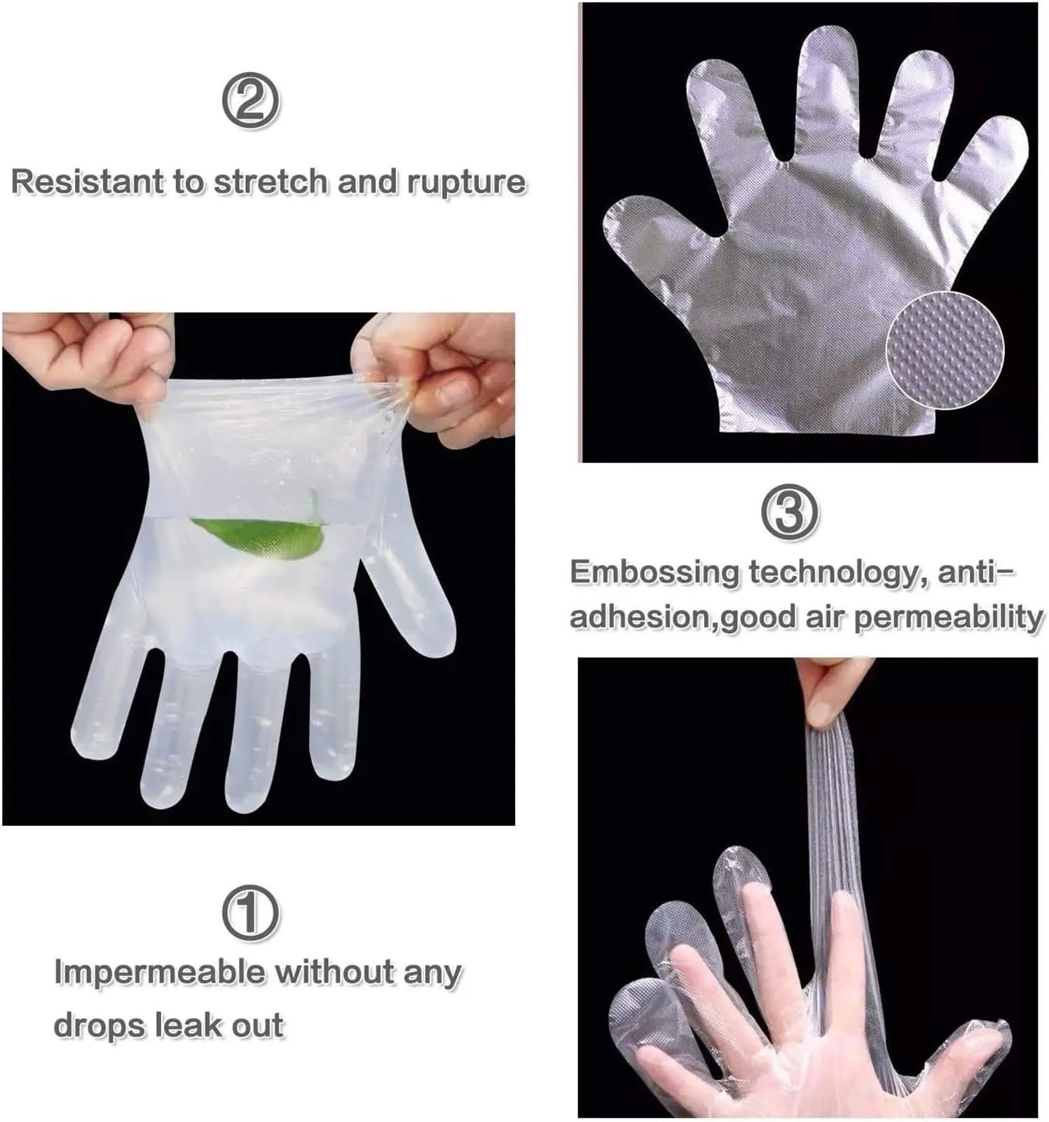 Guanti di plastica usa e getta 400/800/1000 pezzi mano trasparente per pulizia utensili da cucina (1000 pezzi)