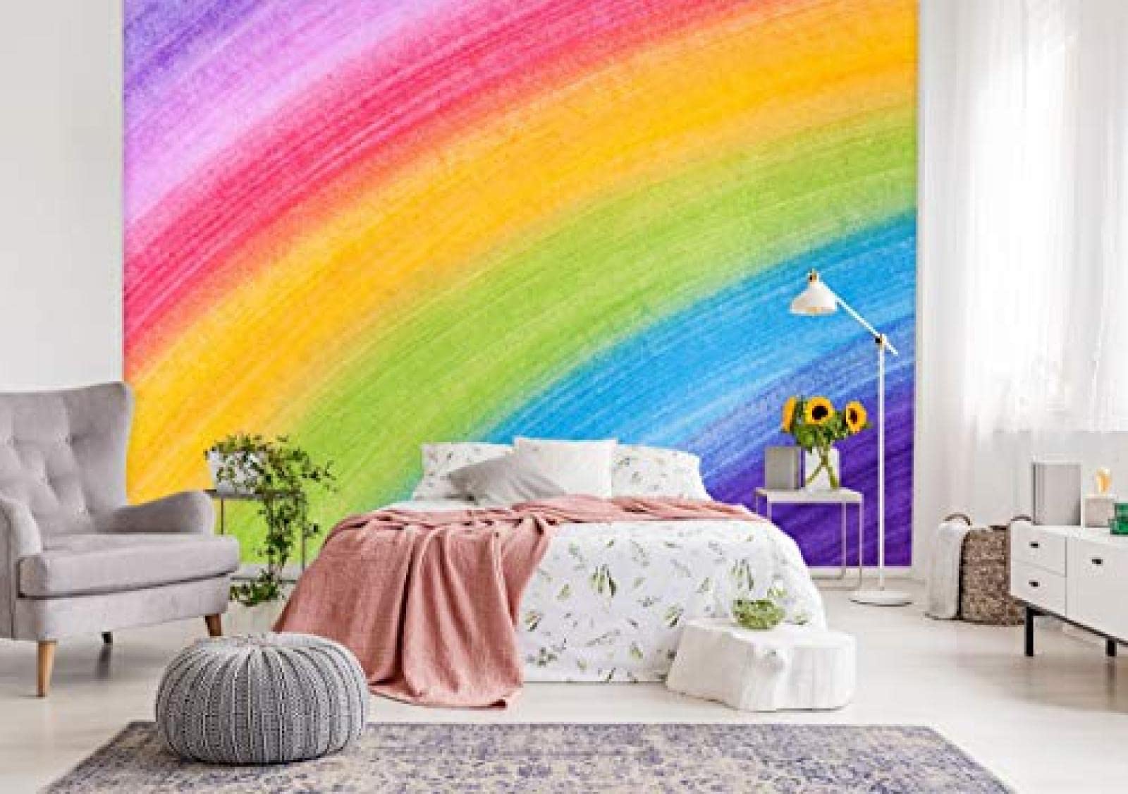 Tapisserie Murale Arc-en-Ciel Chambre D'Enfant Beige 200x150 Cm - Grande Décoration Textile